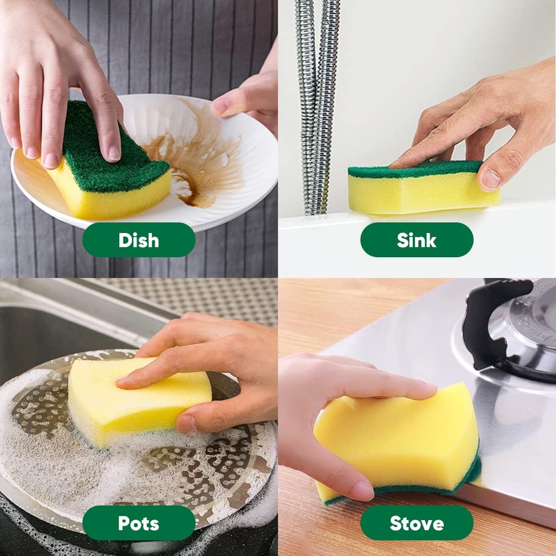 HOMEXCEL Esponjas de cocina de 50 unidades, esponja resistente para limpieza, potente esponja de doble cara para lavar platos, ollas, sartenes y