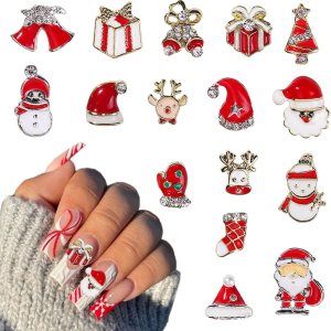 Dijes de uñas de Navidad 3D muñeco de nieve, campana, Papá Noel, diamantes de imitación brillantes para árbol de Navidad, guantes de árbol de Dijes de uñas de Navidad 3D muñeco de nieve, campana, Papá Noel, diamantes de imitación brillantes para árbol de Navidad, guantes de árbol de