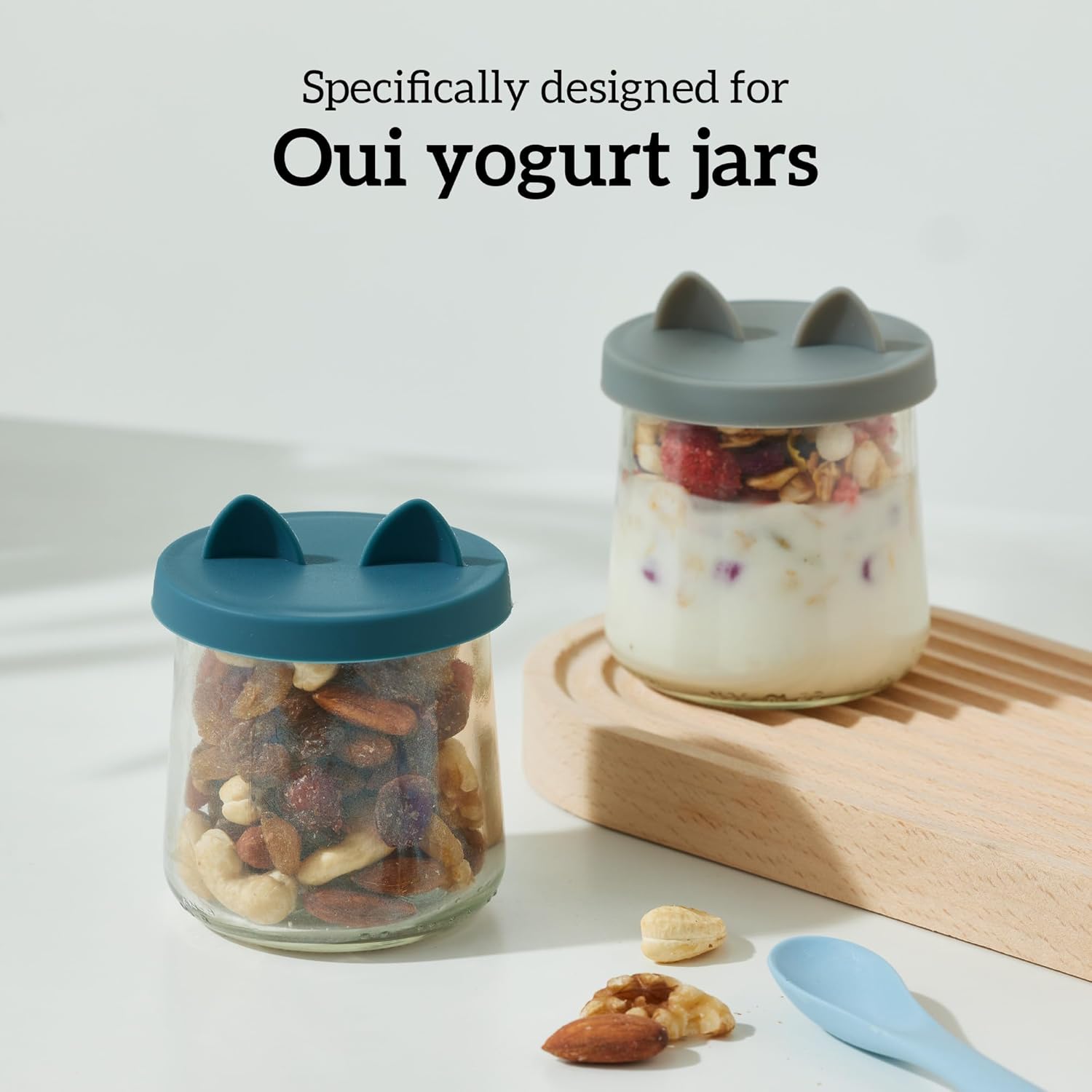 OHMO for Oui – Tapas para tarros de yogur  Paquete de 12 tapas Oui para recipiente de yogur Yoplait, cubiertas de silicona selladas a prueba de