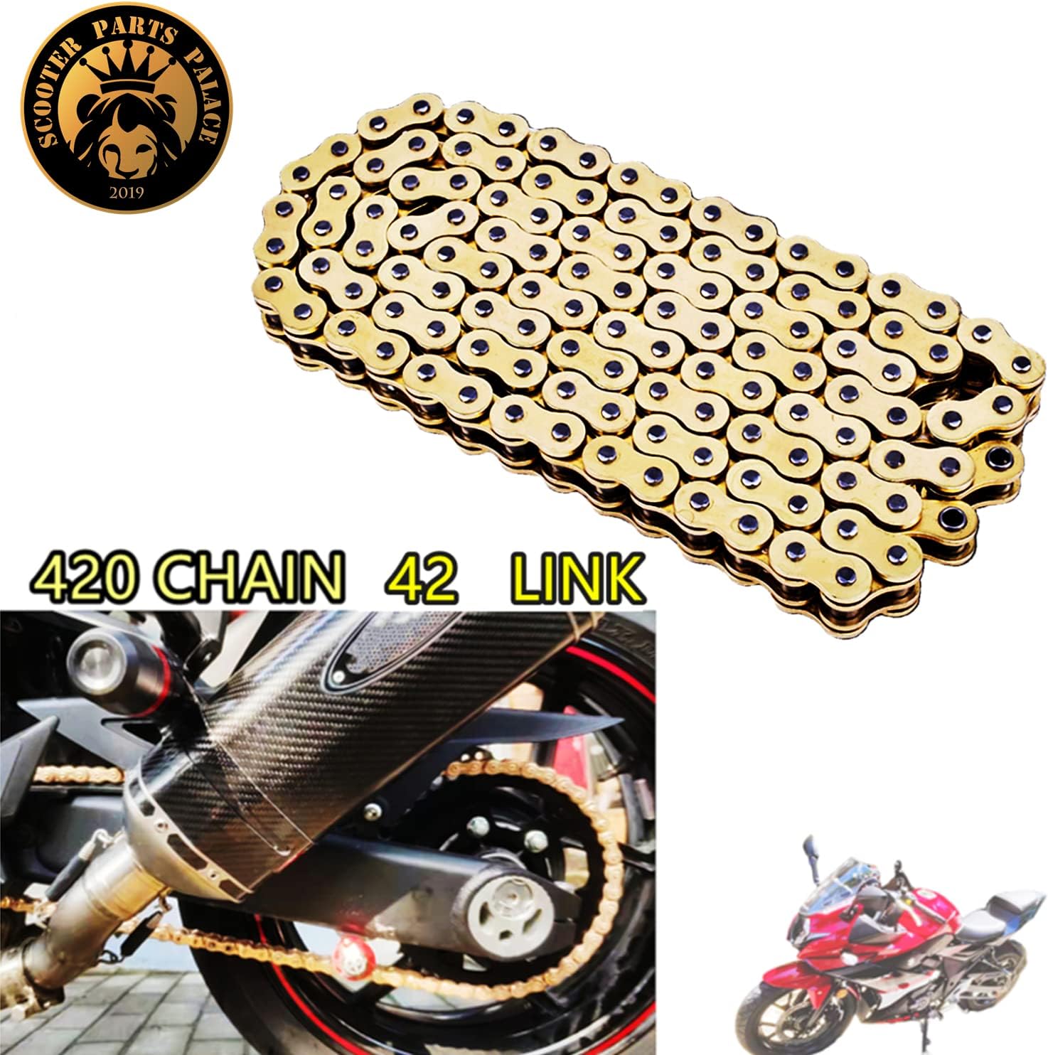 #420 Cadena para motocicleta de 50 cc, 70 cc, 90 cc, 110 cc, 125 cc, motocicleta, ATV, Quad Go Kart, 4 ruedas, Honda XR50, CRF50, Yamaha, Kawasaki,