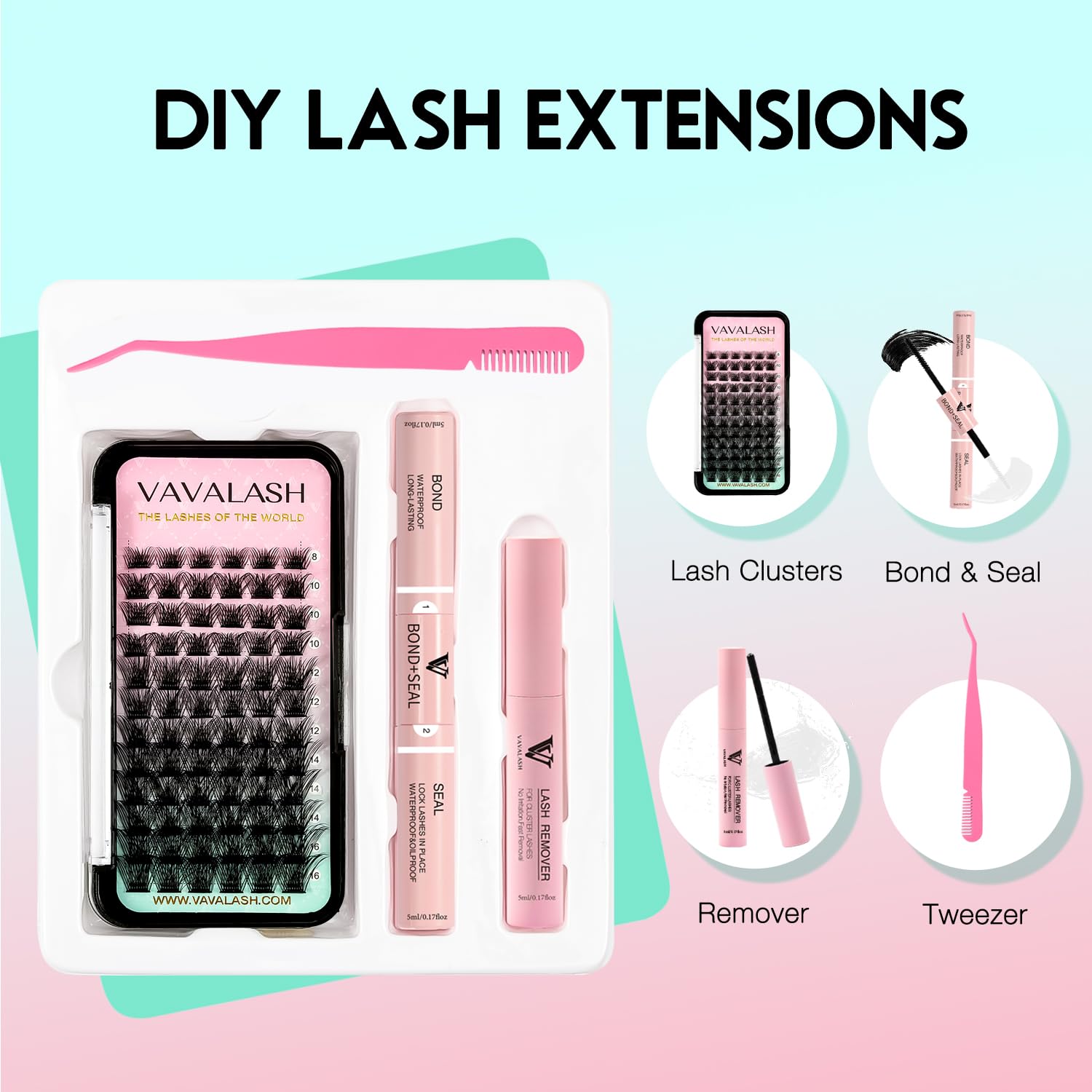 VAVALASH Kit de extensiones de pestañas individuales con 72 unidades de 0.315 a 0.630 pulgadas, mezcla de racimos de pestañas para unir y sellar,