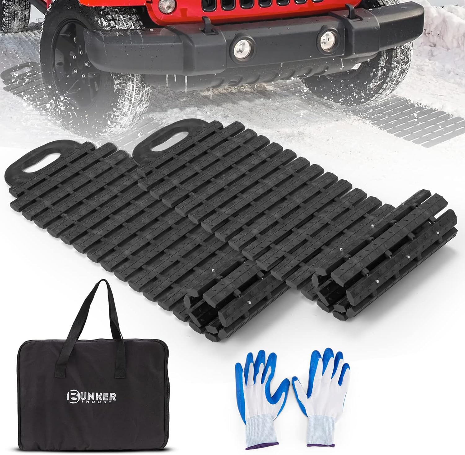 BUNKER INDUST Alfombrillas de tracción de neumáticos, pistas de recuperación portátiles para todoterreno, nieve, hielo, arena, dispositivos de