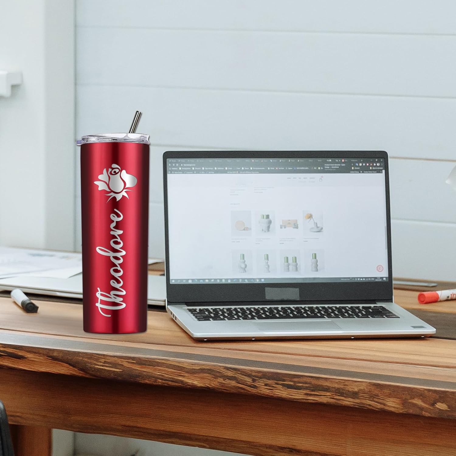 Vaso personalizado personalizado con nombre grabado y logotipo, vasos delgados personalizados con tapa y pajita, vaso aislado de acero inoxidable de