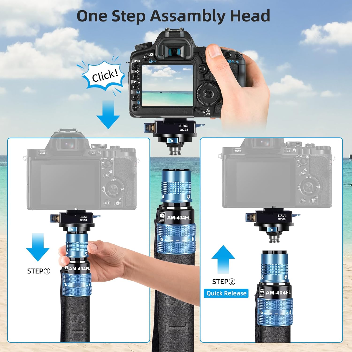 SIRUI Monopod de 74.8 in con pies, kit de placa de liberación rápida, monopie de cámara de aluminio, innovador diseño de liberación rápida, panorama
