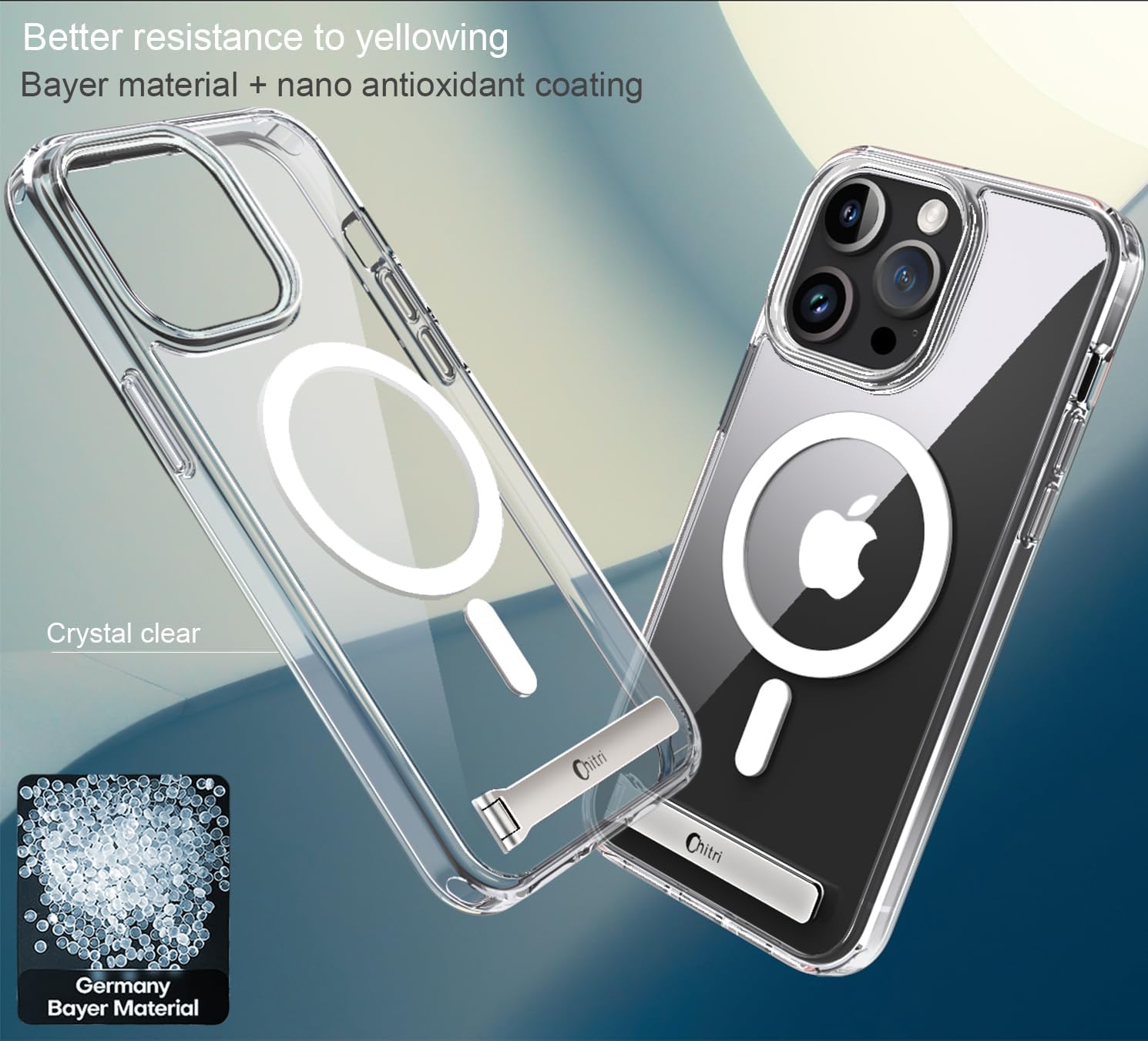 Funda para iPhone 15 Pro Max, Funda magnética con soporte de tres vías Compatible con todos los accesorios Magsafe Funda protectora transparente