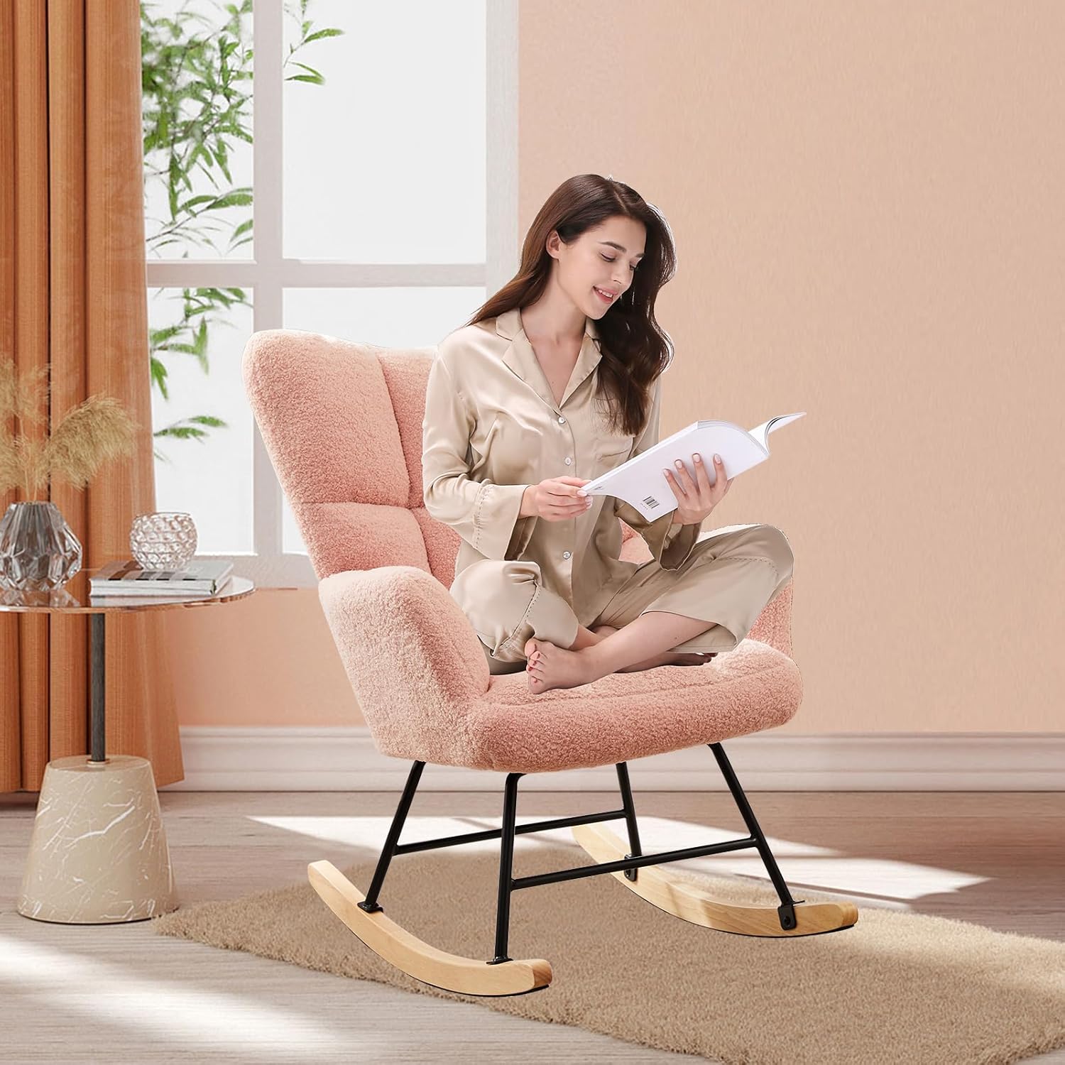 Respaldo alto mecedor y cómodo asiento acolchado, sillas reclinables para enfermería, tapizado de peluche, moderno sillón para guardería, sala de