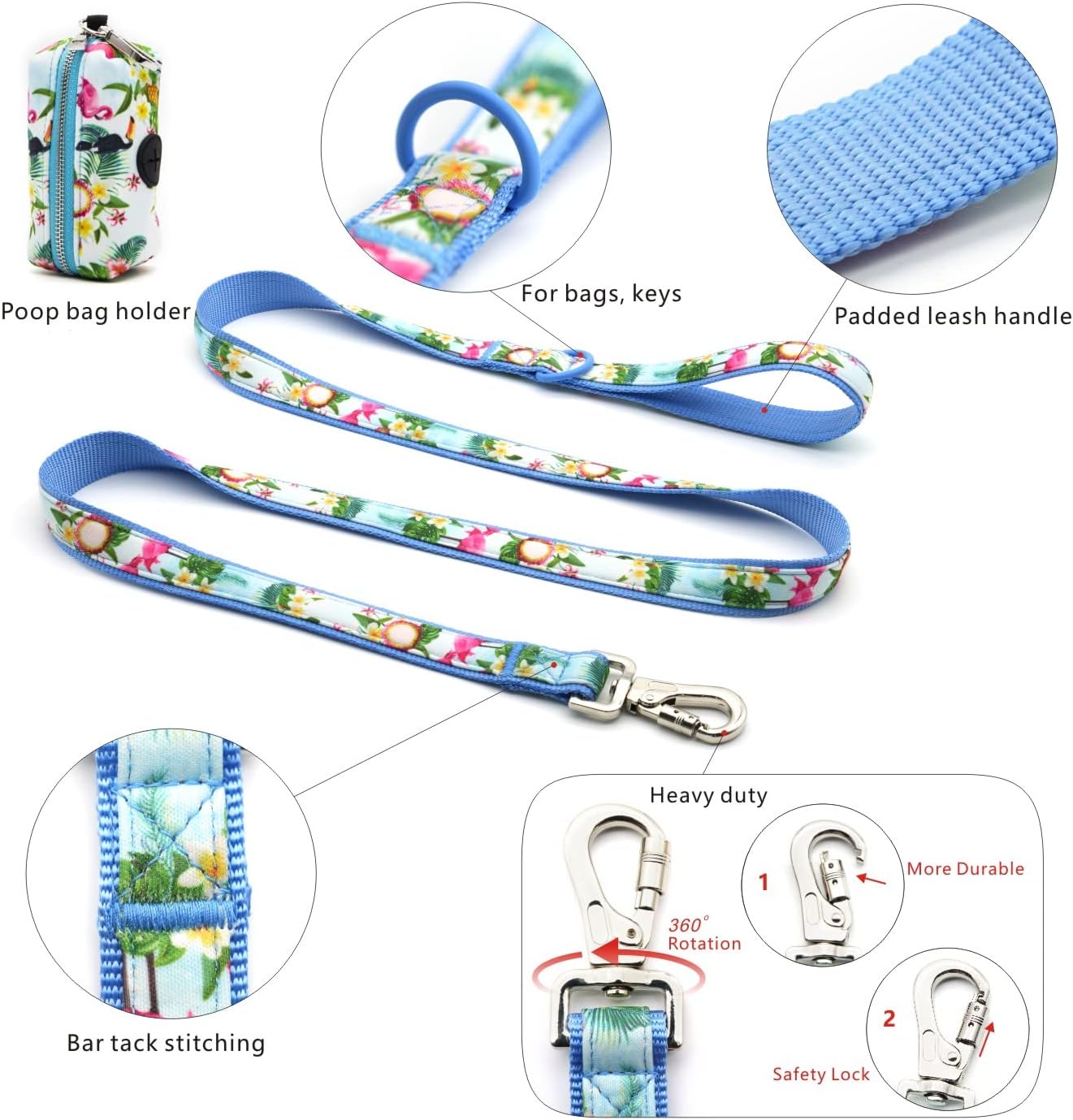 Juego de arnés para perro, collar de correa de 5 pies, arnés reflectante ajustable sin tirones con bloqueo de seguridad, asa de fácil control, para
