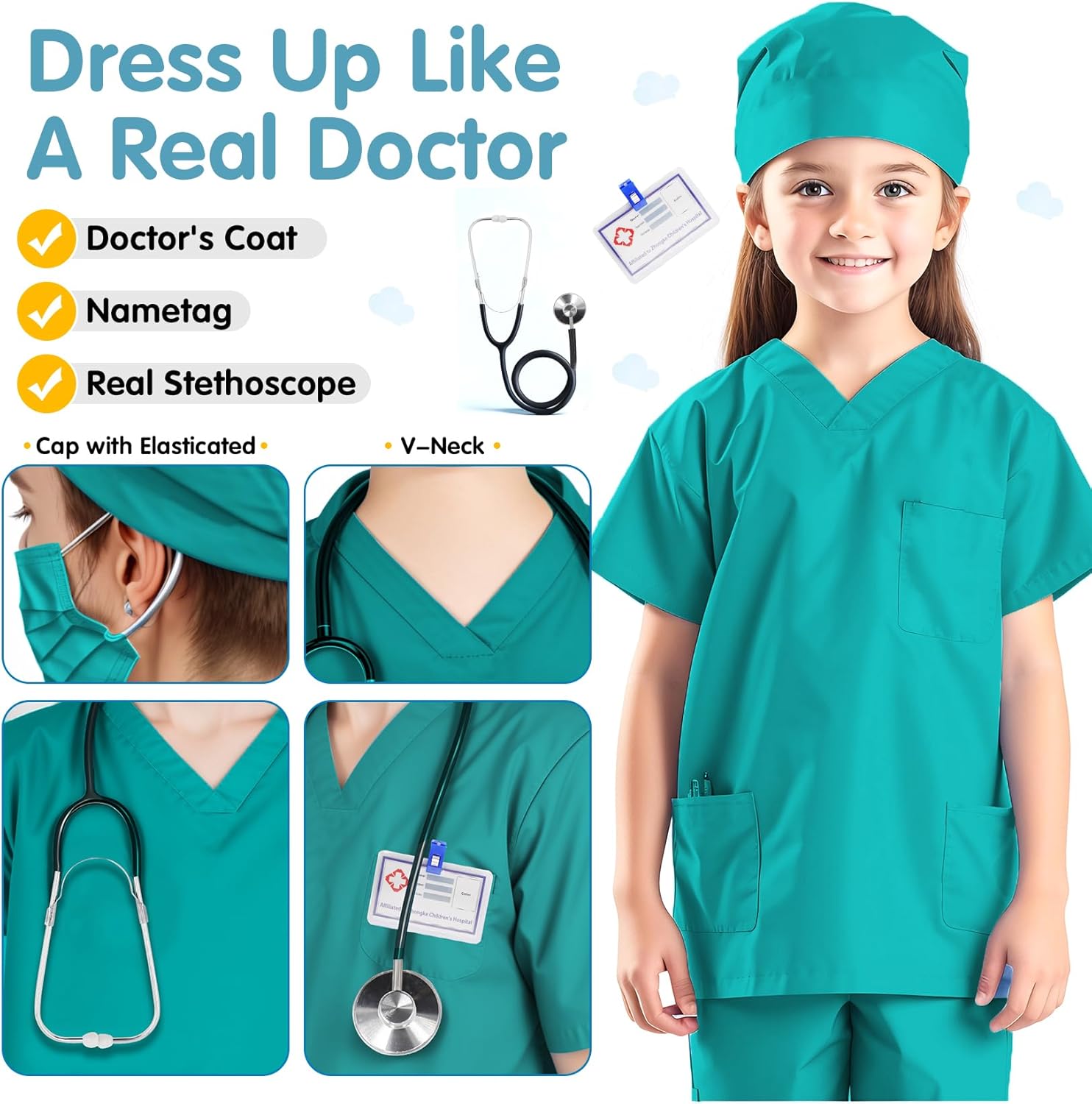 RioRand Disfraz de médico para niños, enfermeras con accesorios, disfraz de Navidad para niños y niñas de 3 a 11 años