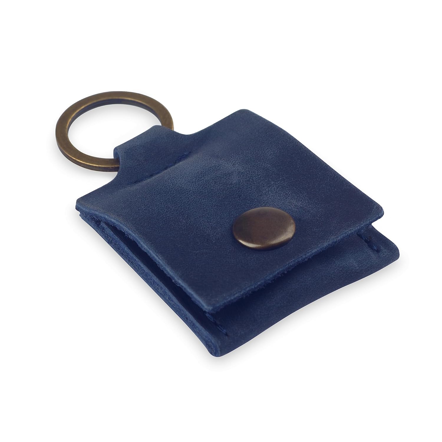 Leather Keychain Ring Holder, Wedding Ring Travel Case, Engagement Ring Holder, Ring Pouch, Workout and Gym Ring Holder (Blue)