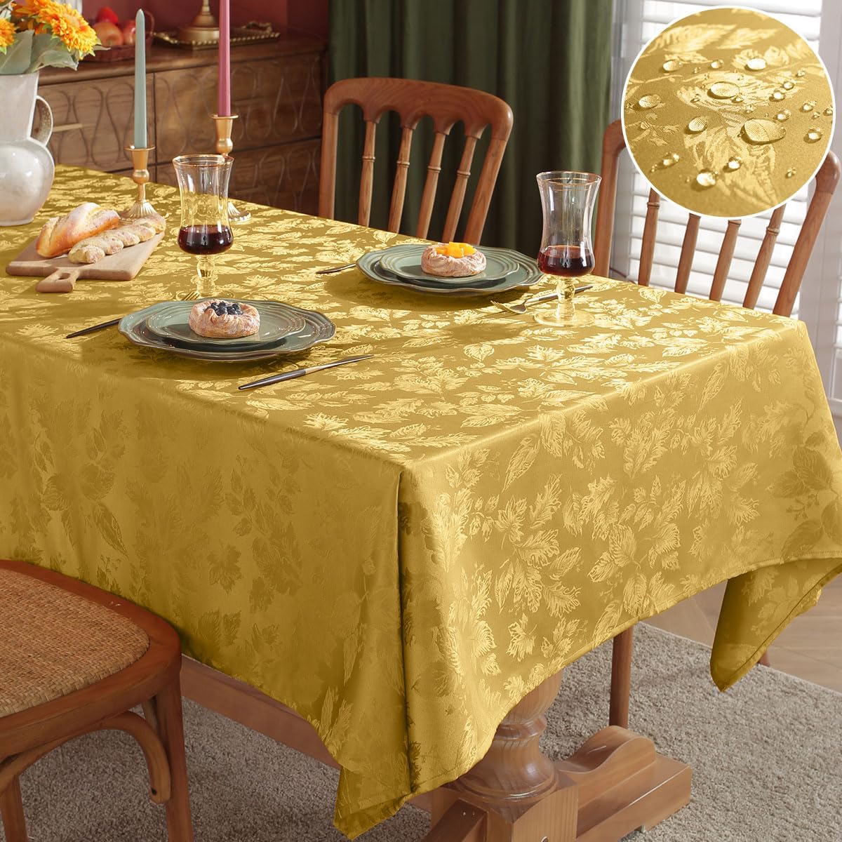 SASTYBALE Mantel rectangular de jacquard con hojas de arce a prueba de derrames, resistente a las arrugas, para otoño, cosecha, Acción de Gracias,