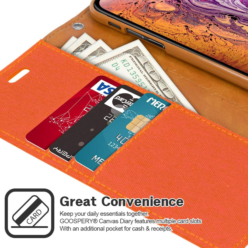 GOOSPERY Cartera de lona para Apple iPhone Xs Case (2018) iPhone X Case (2017) Denim Stand Flip Cover (naranja)