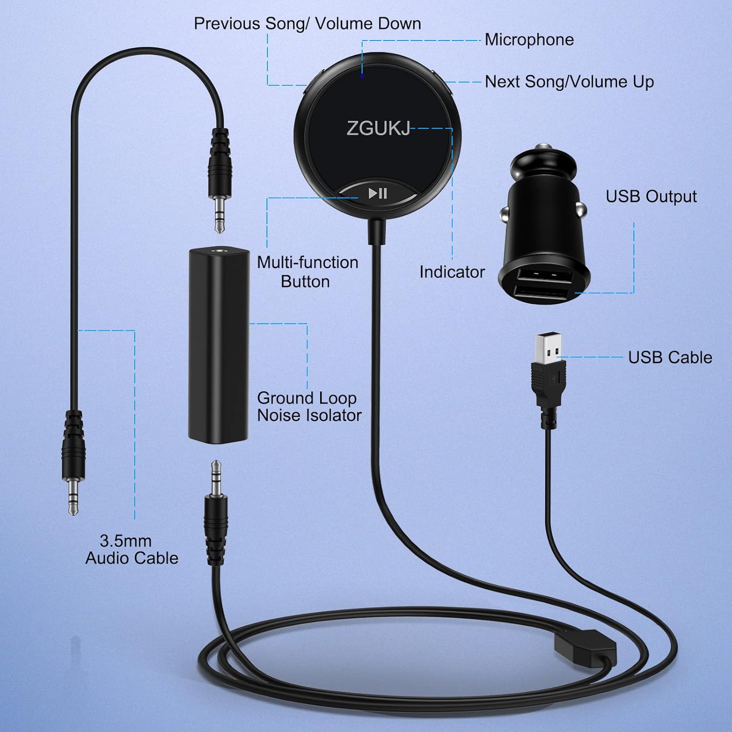 Adaptador Bluetooth auxiliar para automóvil, kit Bluetooth para coche para hablar con manos libres y transmisión de música, receptor Bluetooth con