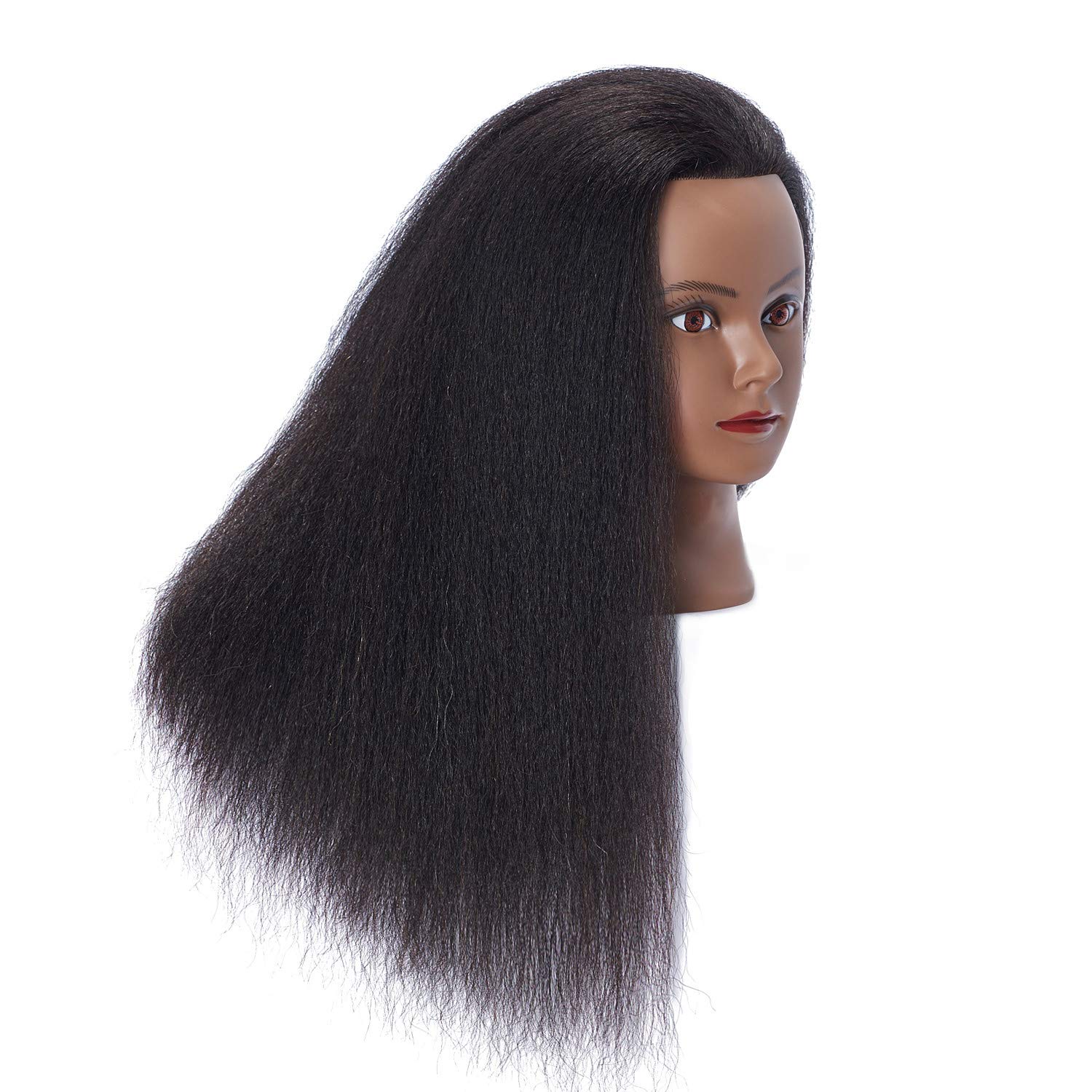 Cabeza de maniquí con cabello afro 100 % real, para estilizar, cabeza de muñeca para entrenamiento de cosmetología, cabeza de maniquí para práctica,
