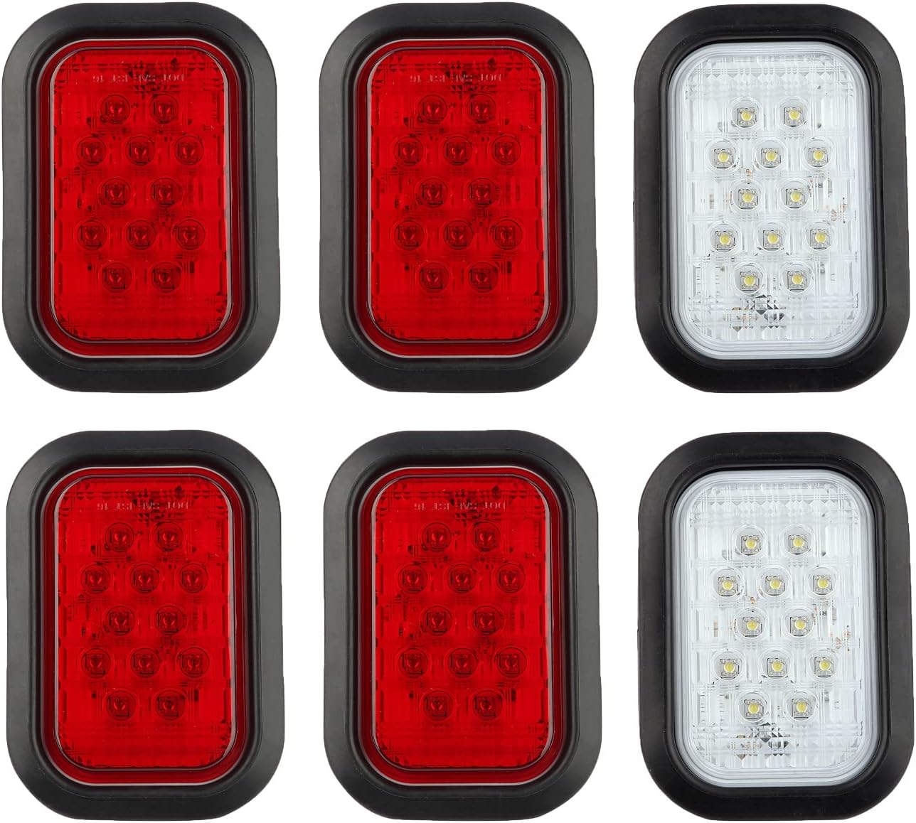 Partswcgg Juego de 6 luces LED rectangulares de 5 x 3 pulgadas para frenogirotraserafreno y respaldo, luces de enganche trasero para camión,