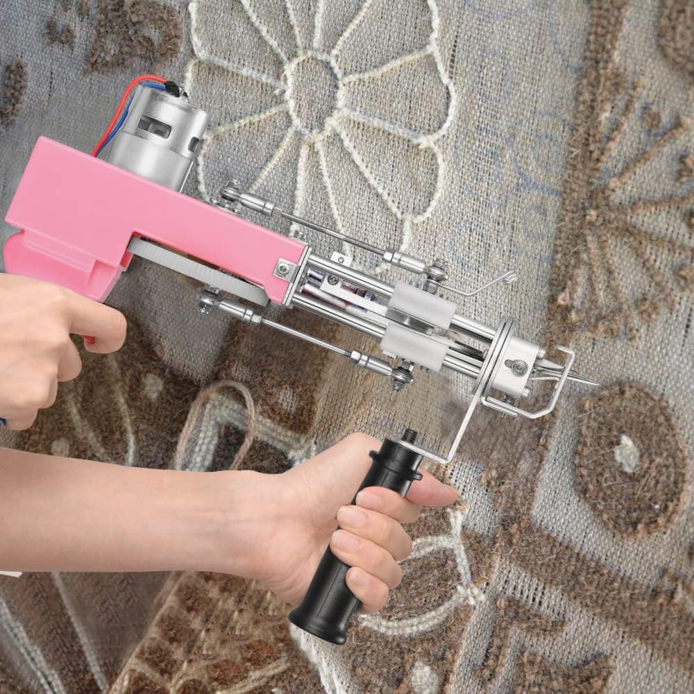 H HUKOER Pistola 2 en 1 (pelo cortado y pelo de bucle) Pistolas de alfombra eléctricas, máquina de tejer de alfombras con 5-40 puntadas por segundo