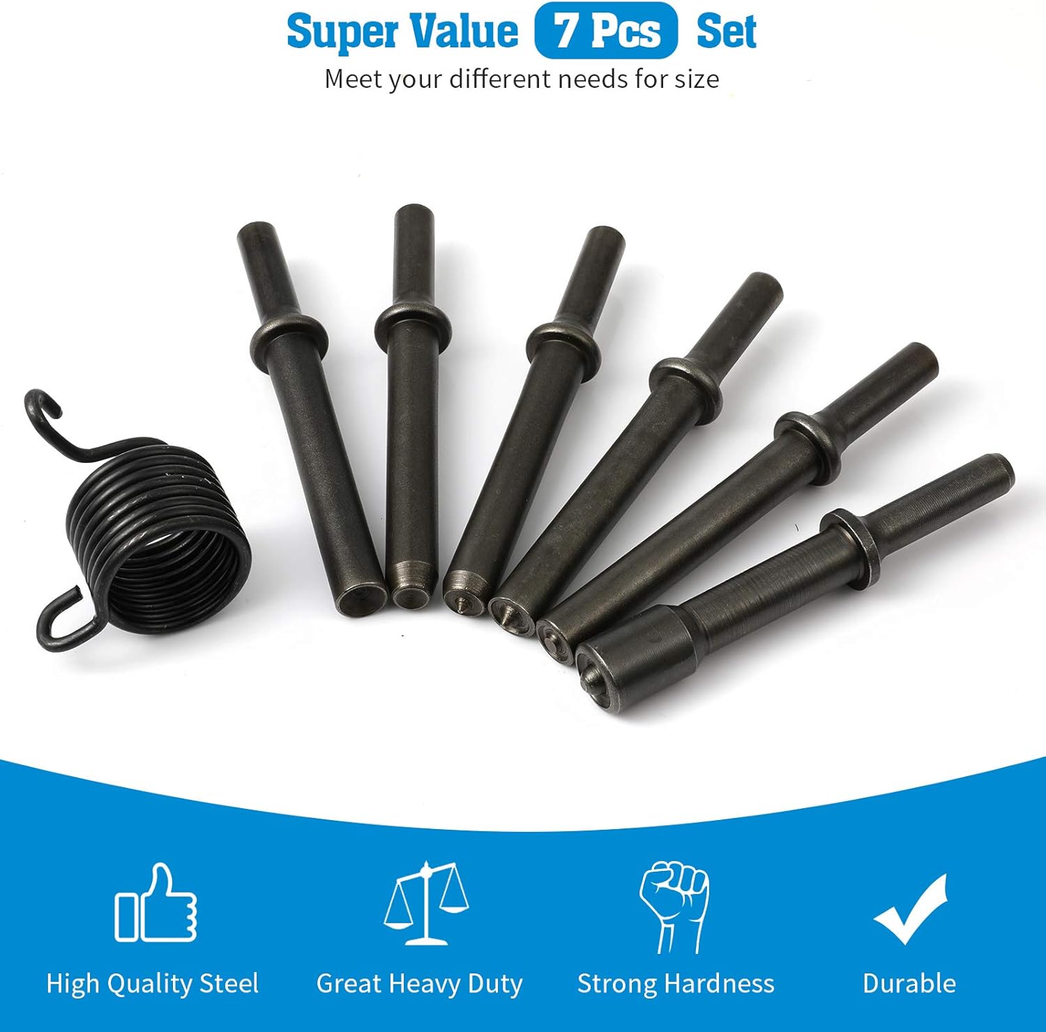 Anndason Kit de herramientas de martillo de remache neumático de alisado de alta resistencia de 7 piezas