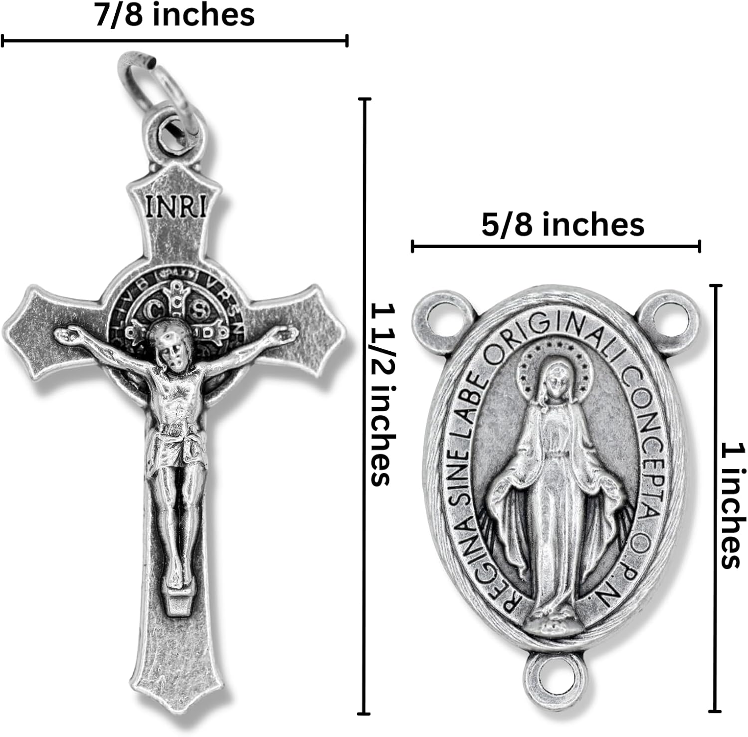 Caritas et Fides Kit de rosario italiano para 5 rosarios  Cruz y centro de rosario católico con crucifijo de San Benito de 1.5 pulgadas y medalla