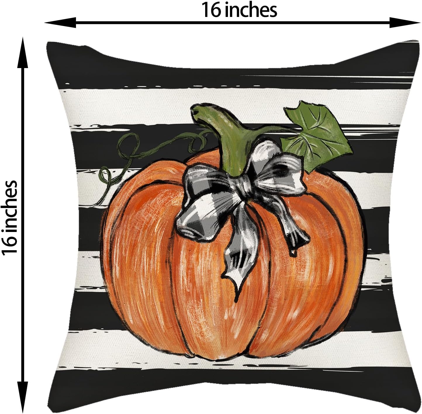 Juego de 2 fundas de almohada de otoño de 16 x 16 pulgadas, diseño de rayas de acuarela negra, decoración de calabaza, para sofá, cosecha de otoño,
