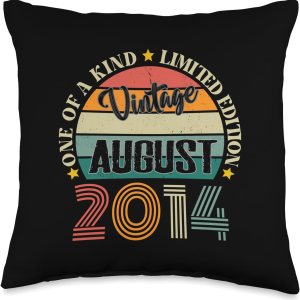 10 Year Old Vintage August 2014 10th Birthday Retro Throw Pillow, 16×16, Multicolor 10 Year Old Vintage August 2014 10th Birthday Retro Throw Pillow, 16×16, Multicolor