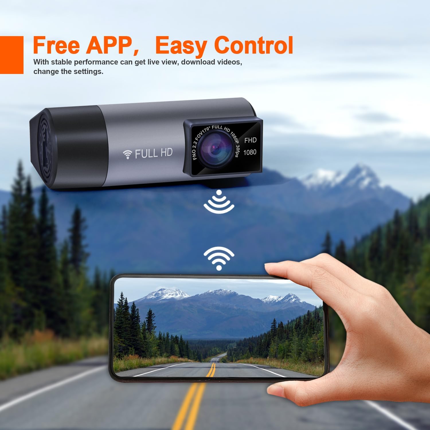 Cámara de tablero de 1920 x 1080P con WiFi GPS integrada para tablero de instrumentos de automóvil con almacenamiento de tarjeta TF de 64 GB, gran