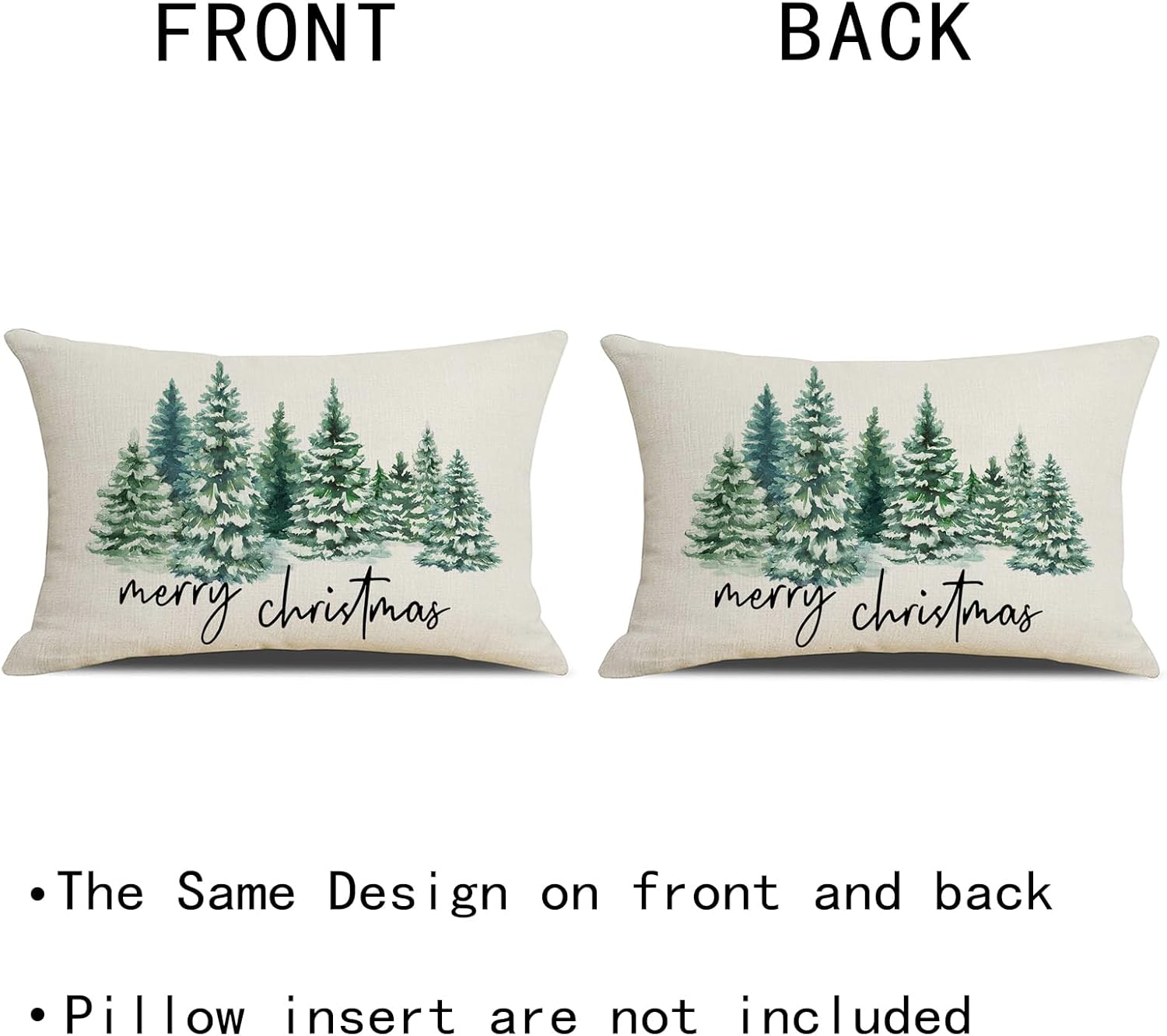 Fundas de almohada de Navidad de 12 x 20 pulgadas, diseño de árbol de Navidad en acuarela, bosque natural, funda de cojín decorativo para vacaciones