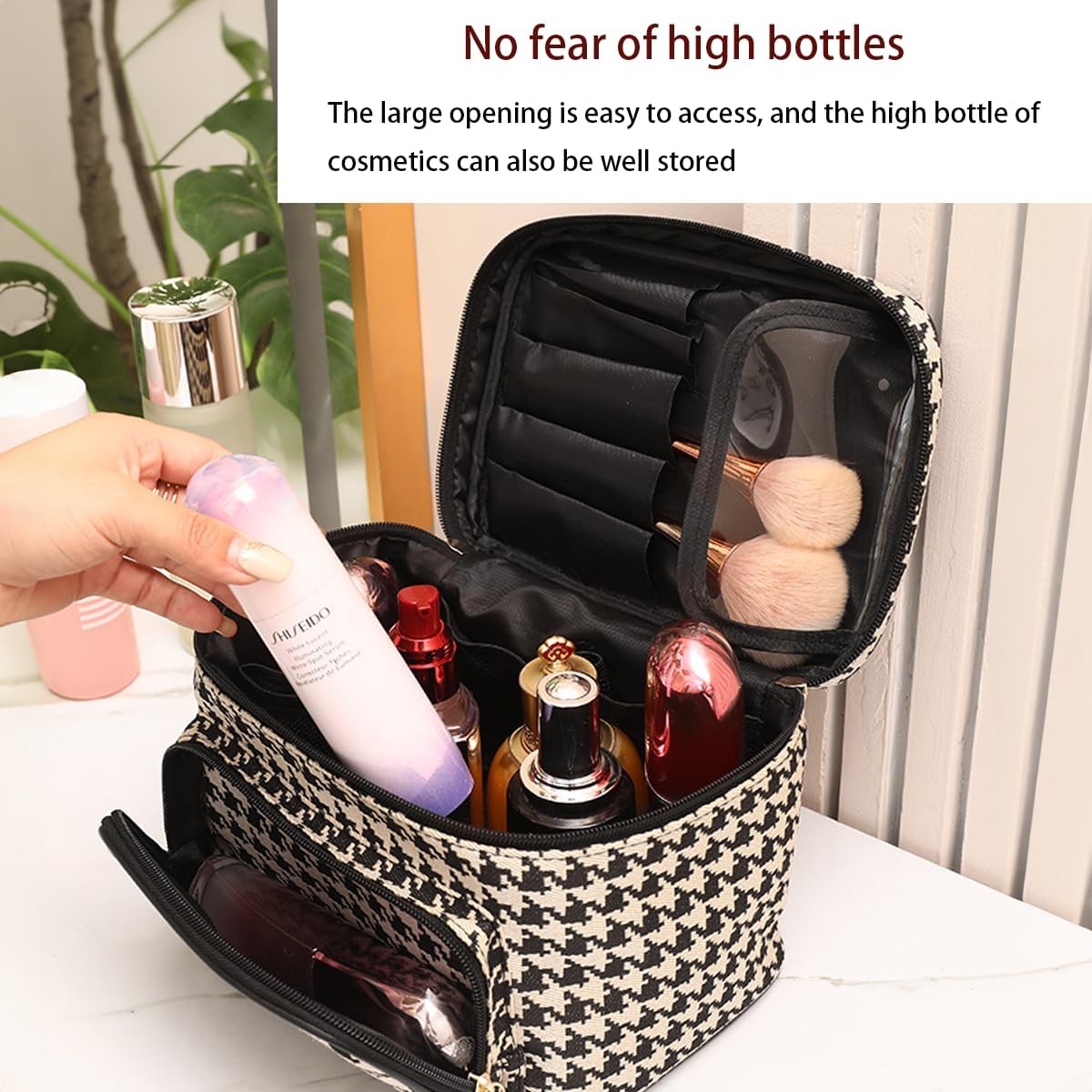 Bolsa de maquillaje de pata de gallo, bolsa de maquillaje para mujer, bolsa de viaje para artículos de tocador, bolsa de cosméticos de
