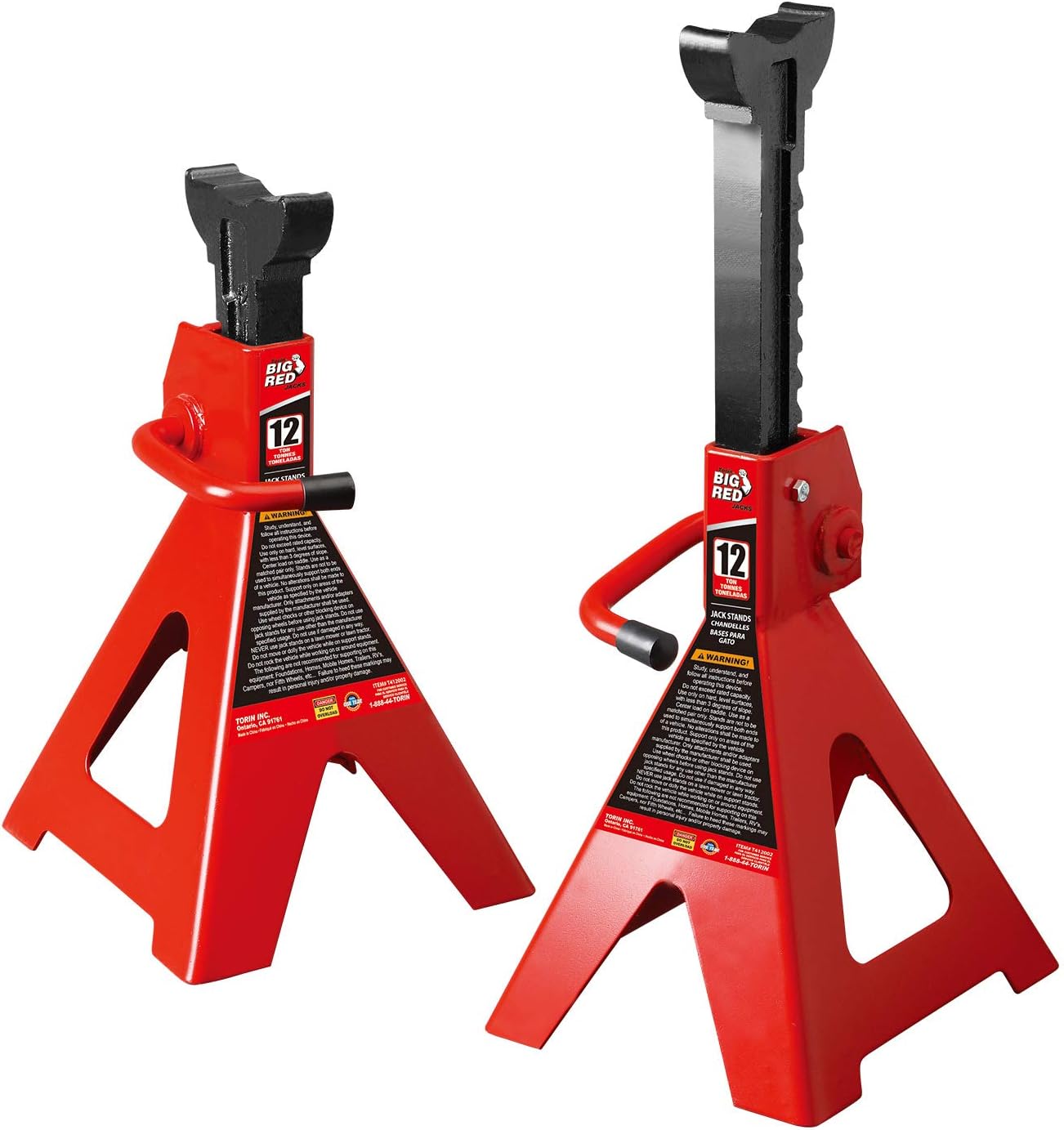 BIG RED T41202 Torin Steel Jack Stands 12 Ton (24,000 lb) Capacidad, Rojo, 1 Par