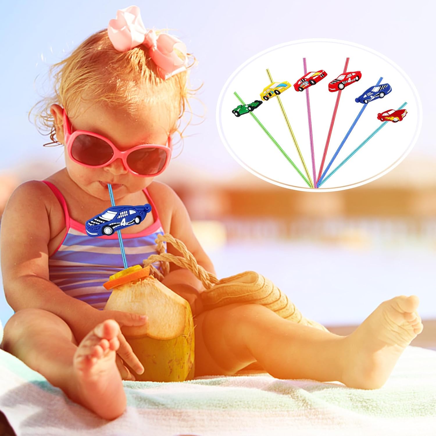24 regalos de fiesta de coches de carreras, popotes reutilizables para niños, ruedas de carreras para decoración de cumpleaños, dos suministros de