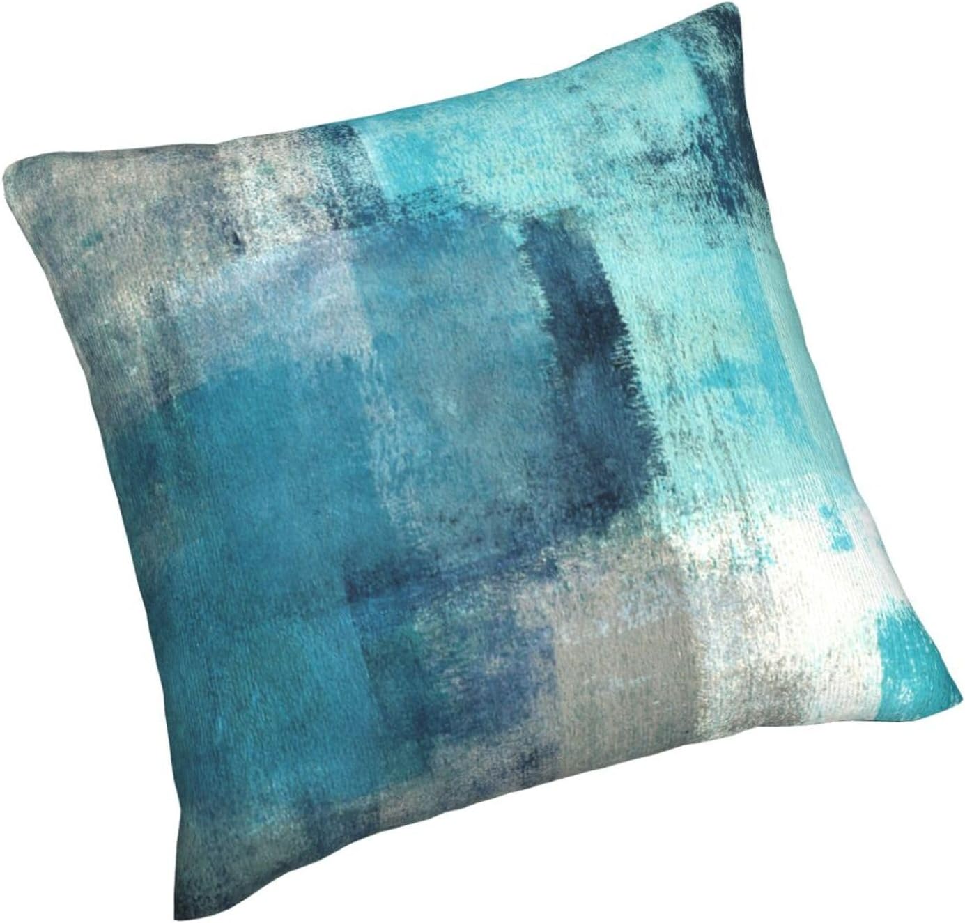 Juego de 2 fundas de almohada de arte moderno, color turquesa, abstracto, cuadradas, decorativas, para sofá, hogar, dormitorio, silla, automóvil,