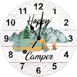 Happy Campers – Reloj de pared grande para amantes de la naturaleza, de 10 pulgadas, estilo vintage, silencioso, sin tictac, funciona con pilas, Happy Campers – Reloj de pared grande para amantes de la naturaleza, de 10 pulgadas, estilo vintage, silencioso, sin tictac, funciona con pilas,