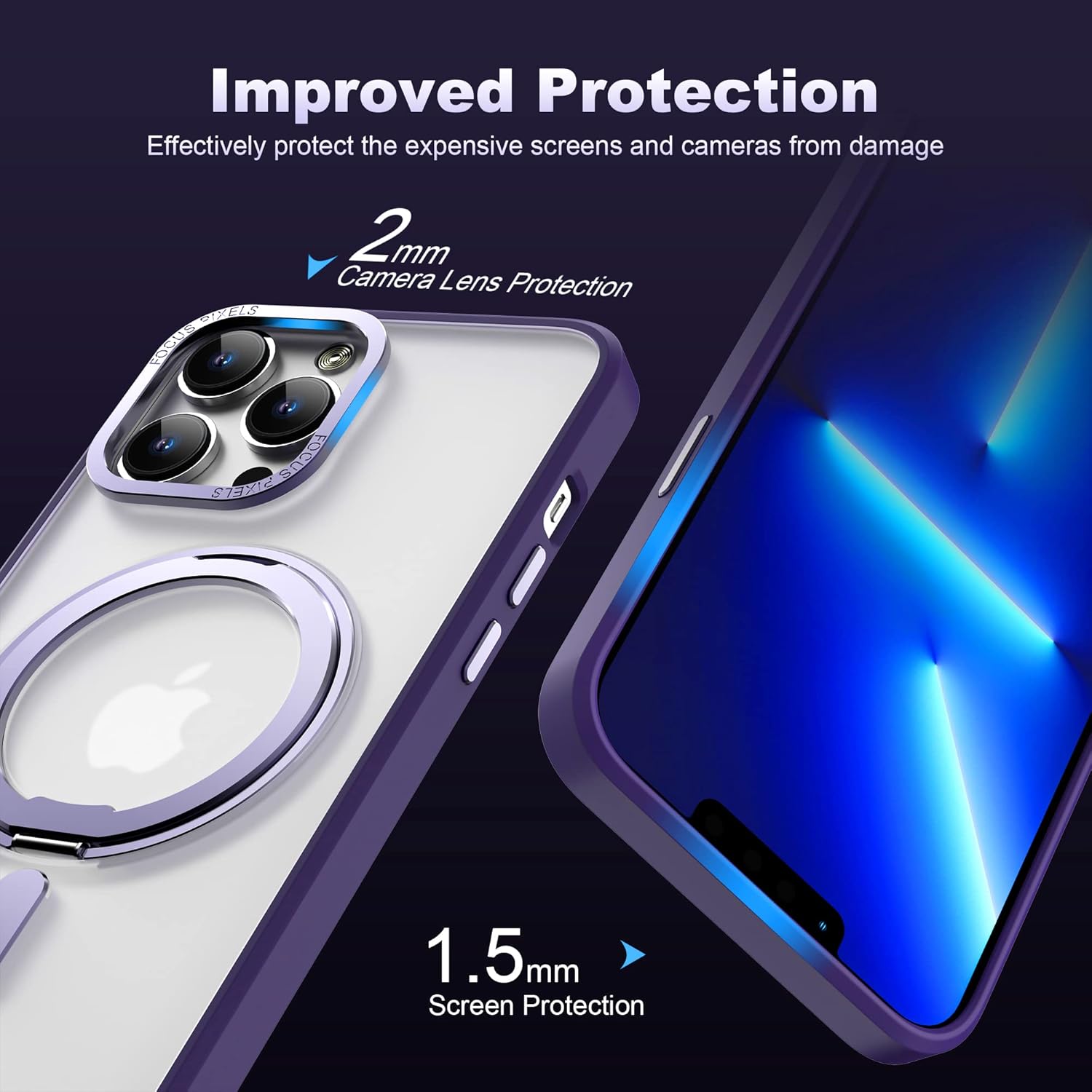 Funda para iPhone 13 Pro de grado militar con soporte de anillo magnético giratorio de 360, carcasa trasera translúcida para iPhone 13 Pro de 6.1