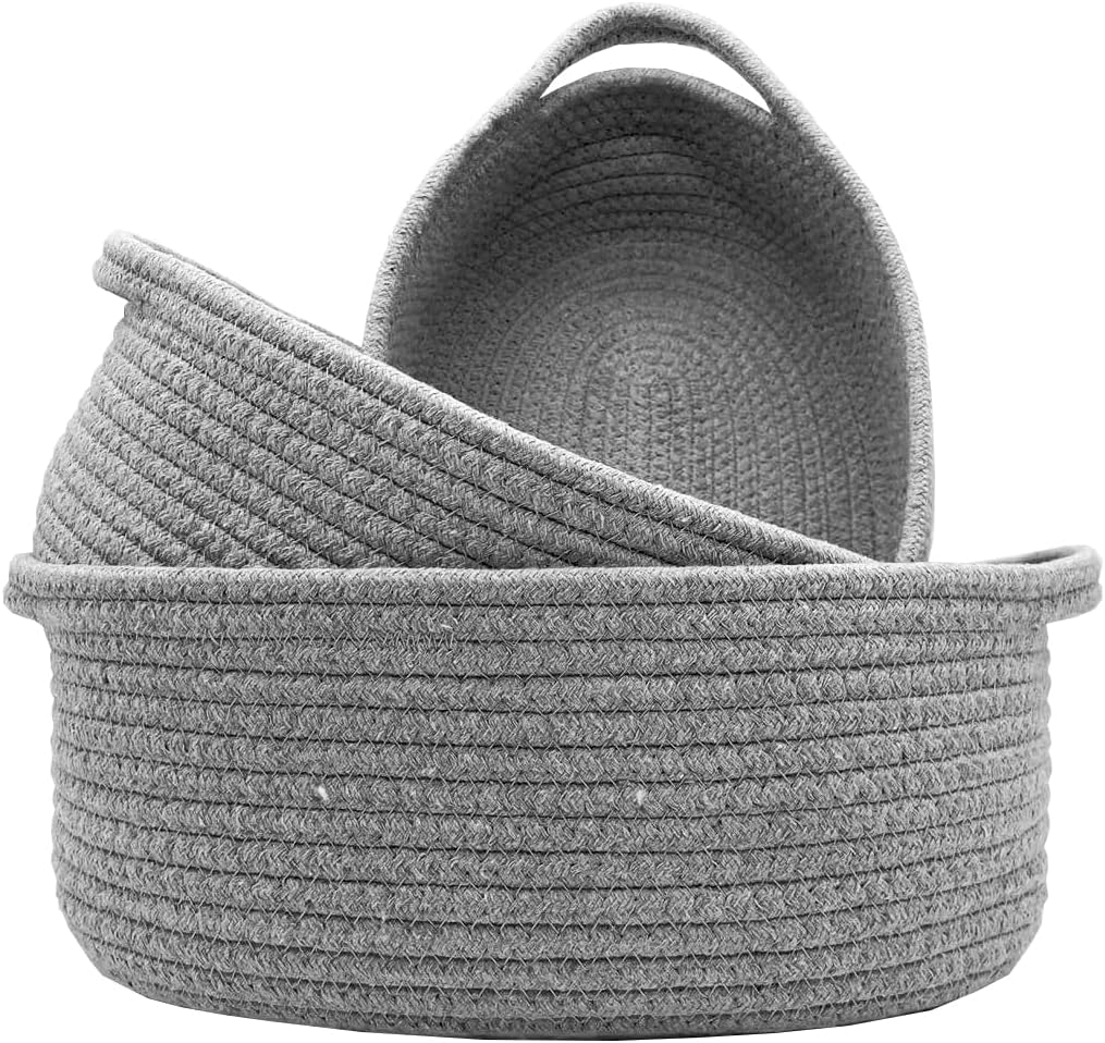 Juego de 3 canastas organizadoras para estantes, armario, juguetes, cestas de almacenamiento de cuerda tejida para organizar, cesta decorativa