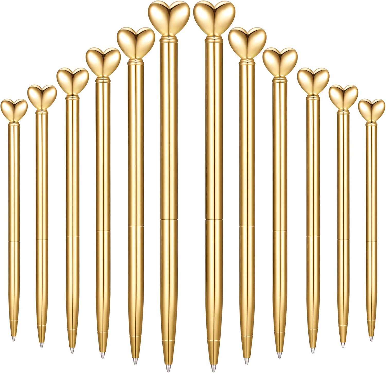 Chinco 12 bolígrafos en forma de corazón, tinta negra, retráctiles, de metal, decorativos, lindos bolígrafos para mujeres y niñas, bolígrafos de