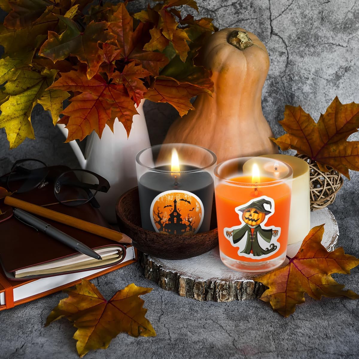 10 velas votivas naranjas y 10 negras, vela de cera de soja sin perfume rellena en vidrio transparente para Halloween, otoño, decoración del hogar y