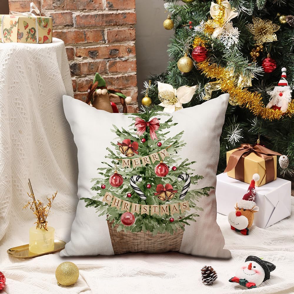 DFXSZ Juego de 2 fundas de almohada de Navidad de 18 x 18 pulgadas, diseño de árbol de Navidad, decoración de invierno y Navidad para el hogar,