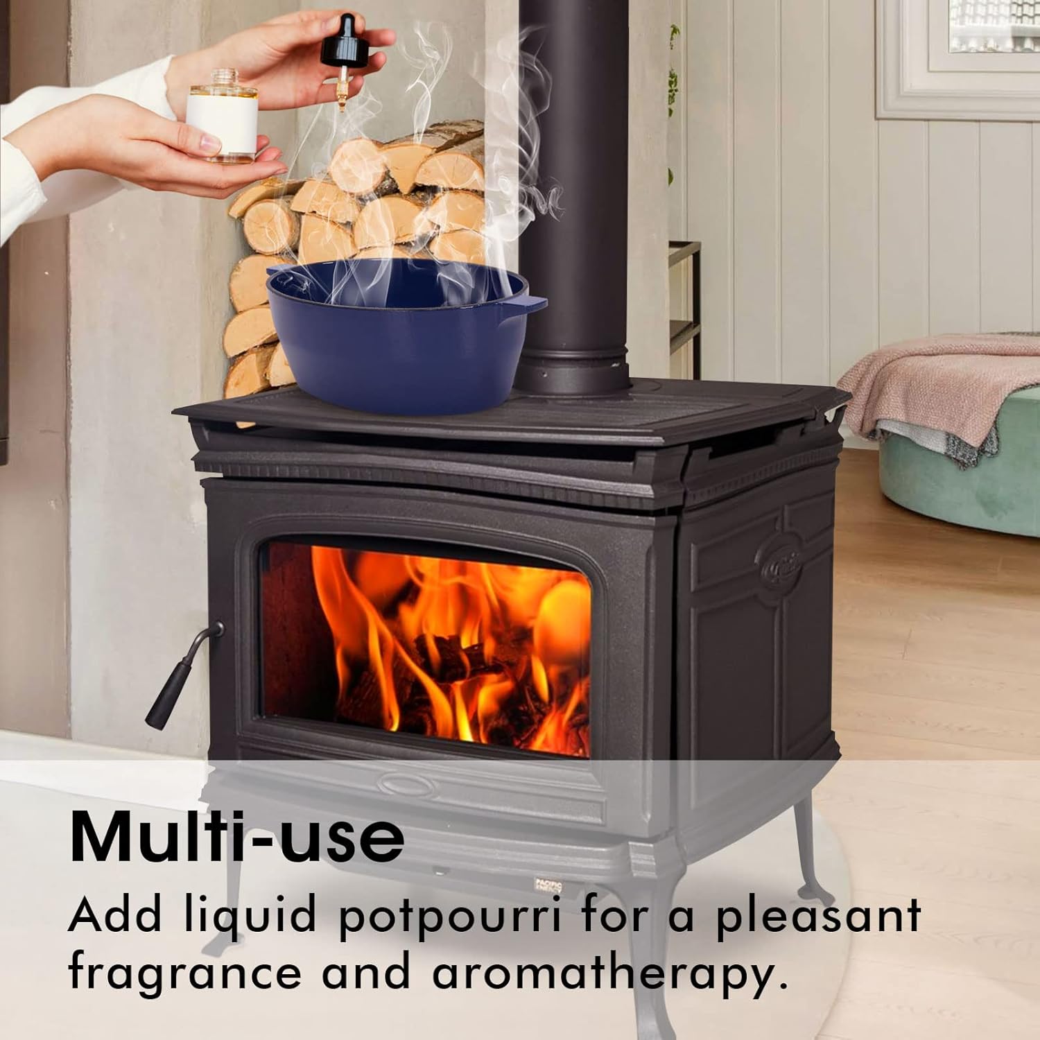 Vaporizador de estufa de leña, humidificador de hierro fundido para estufa, decoración de interiores del hogar, acabado negro mate, resistente a la