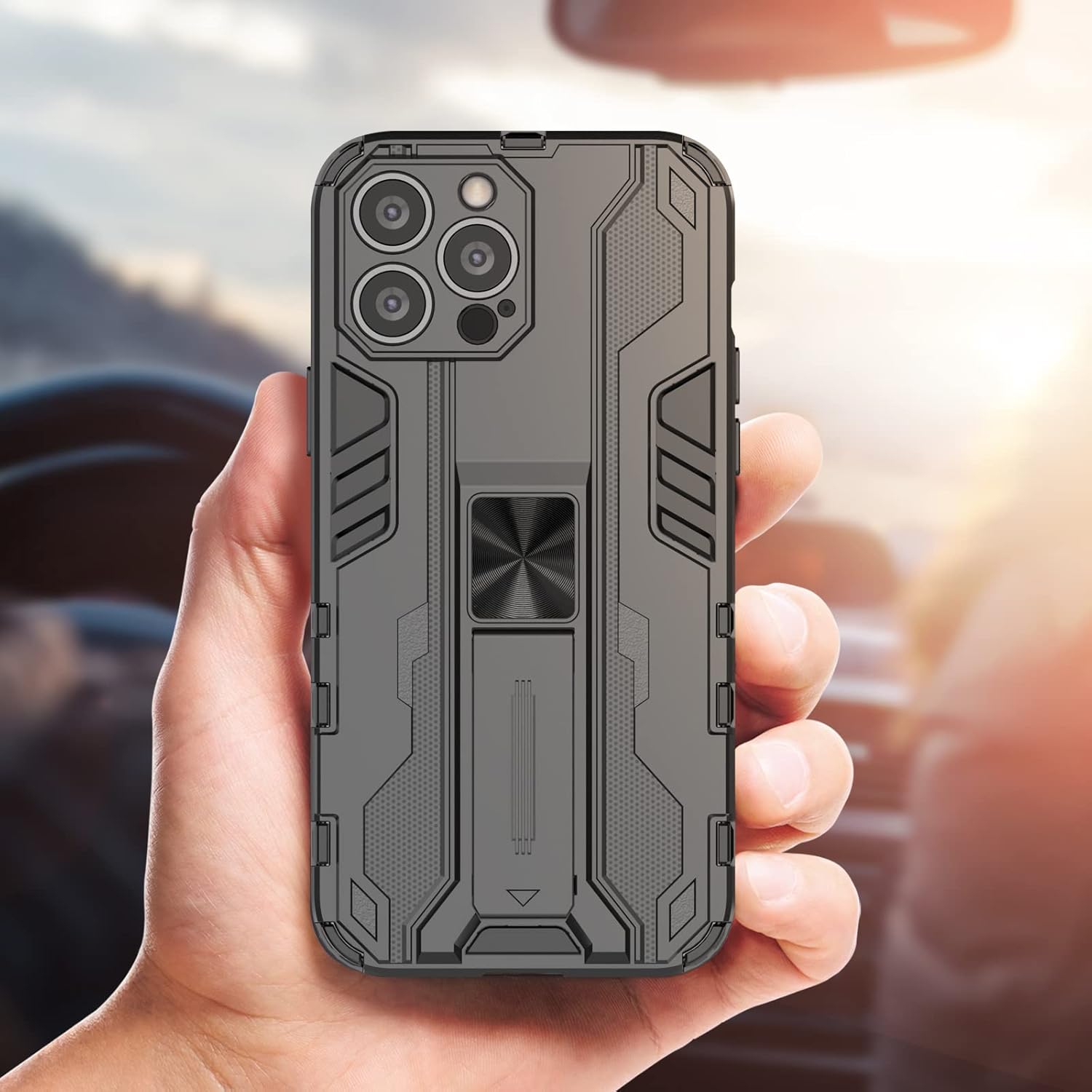 Funda compatible con iPhone 12 Pro, con protector de pantalla de vidrio templado, resistente a los golpes, funda de armadura resistente con soporte