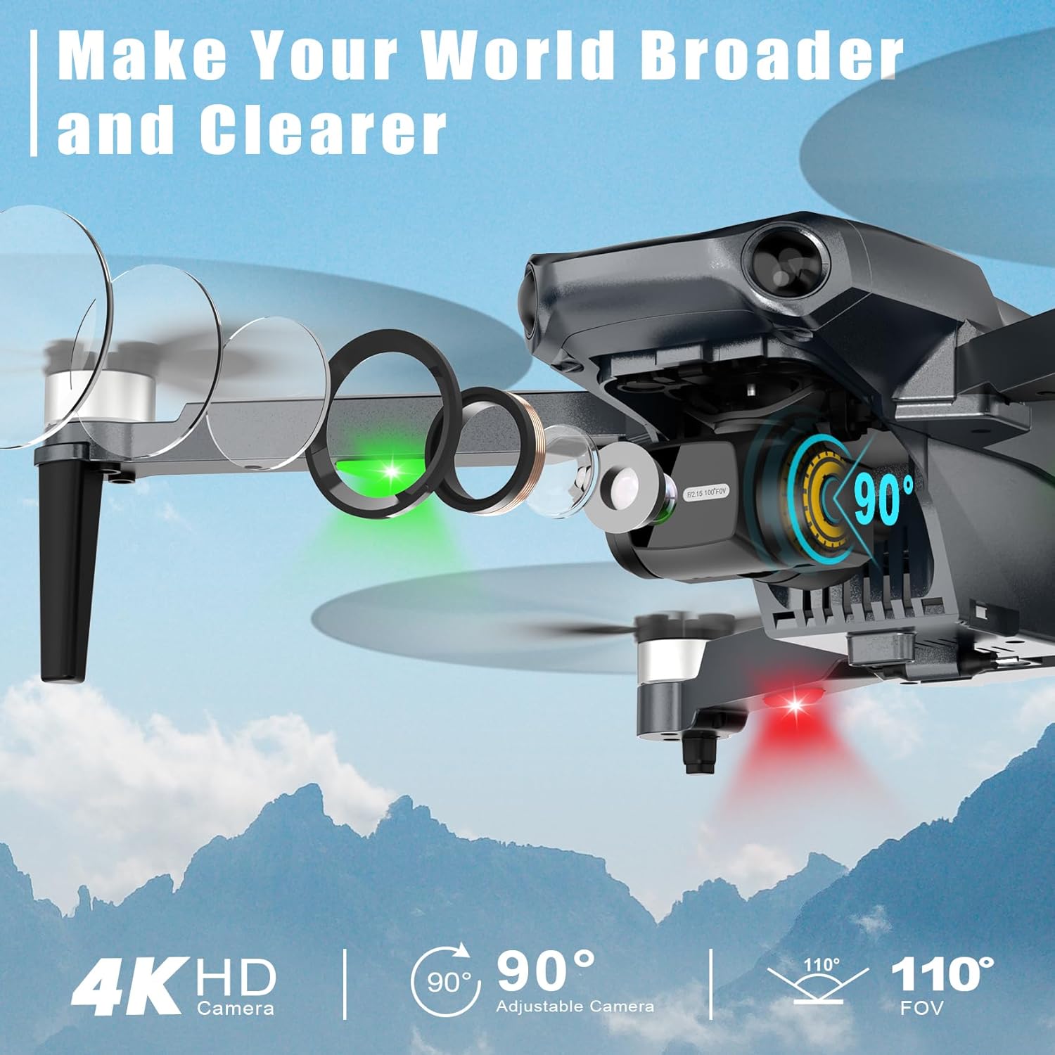 Dron con cámara 4K RC Quadcopter para adultos, transmisión de video de largo alcance de 1640 pies, cardán de 3 ejes, tiempo de vuelo de 46 minutos