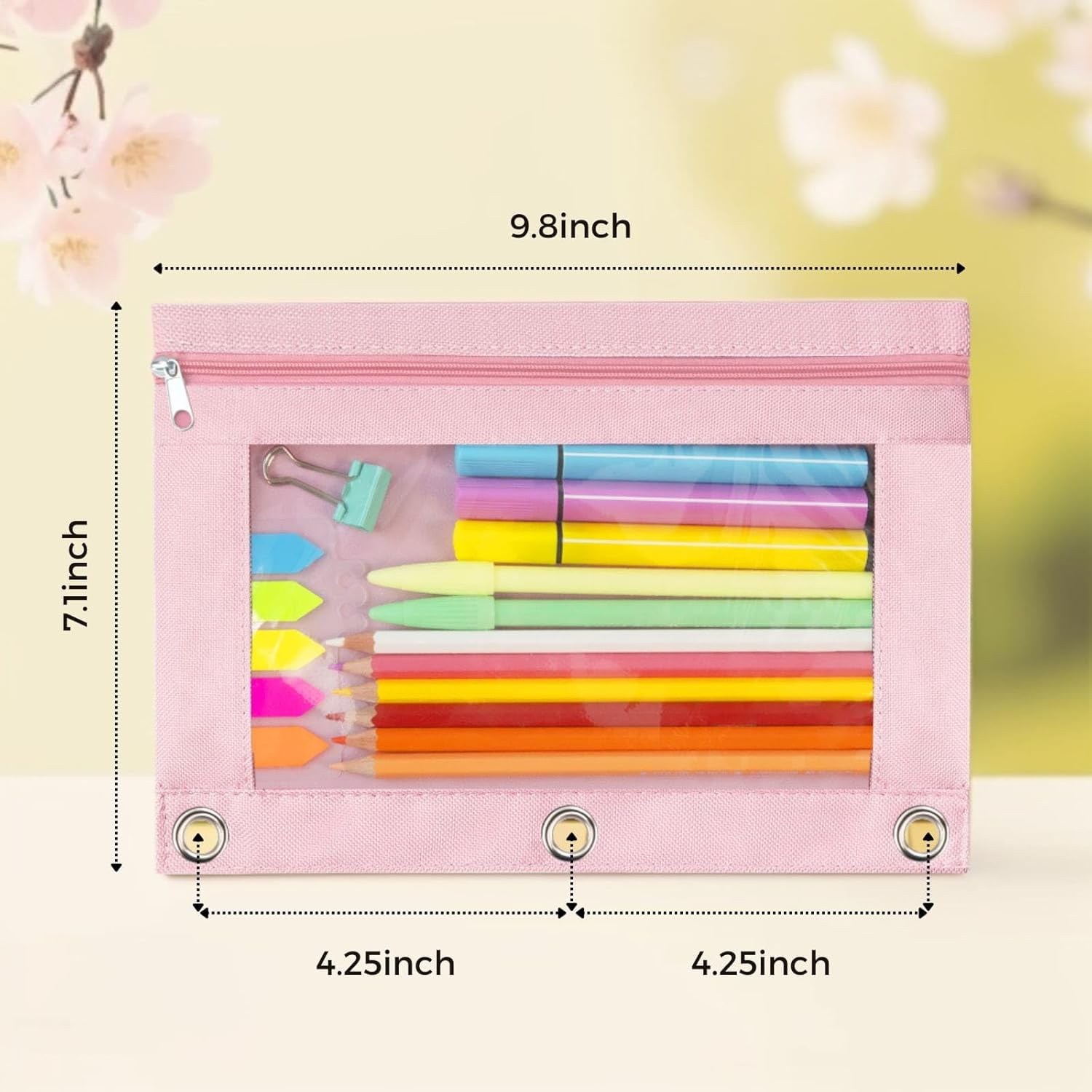 Estuche para lápices con 3 anillos, con cremallera, estuche para lápices (rosa, 1)