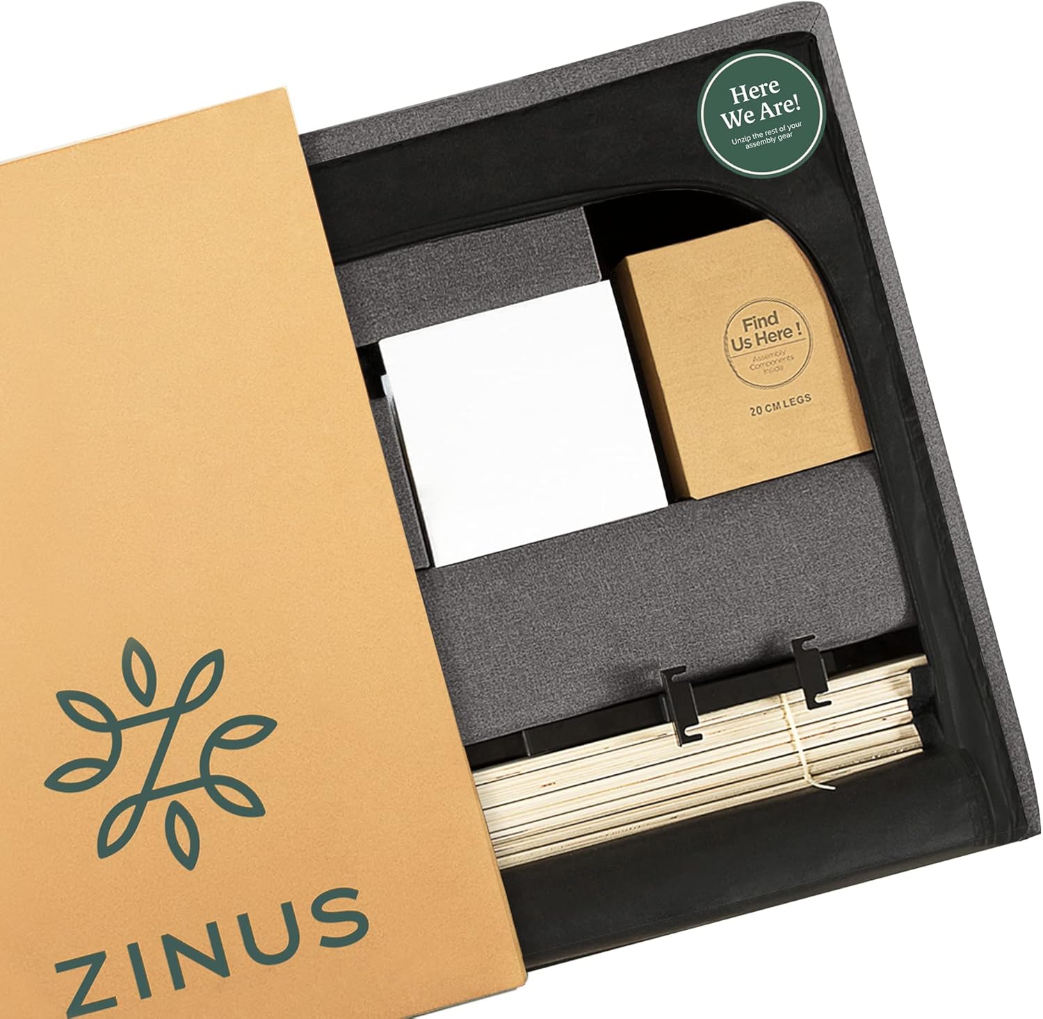 ZINUS Lottie – Base de cama tapizada con cabecero corto y puertos USB, base de colchón, soporte de listones de madera, no necesita somier, fácil
