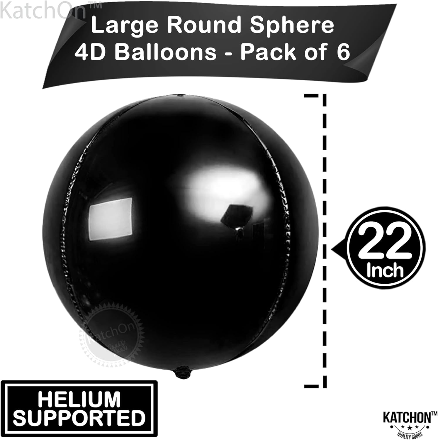 KatchOn, Globo grande de aluminio dorado de 22 pulgadas, paquete de 6, globos gigantes negros metálicos, 22 pulgadas, paquete de 6, globos de Mylar