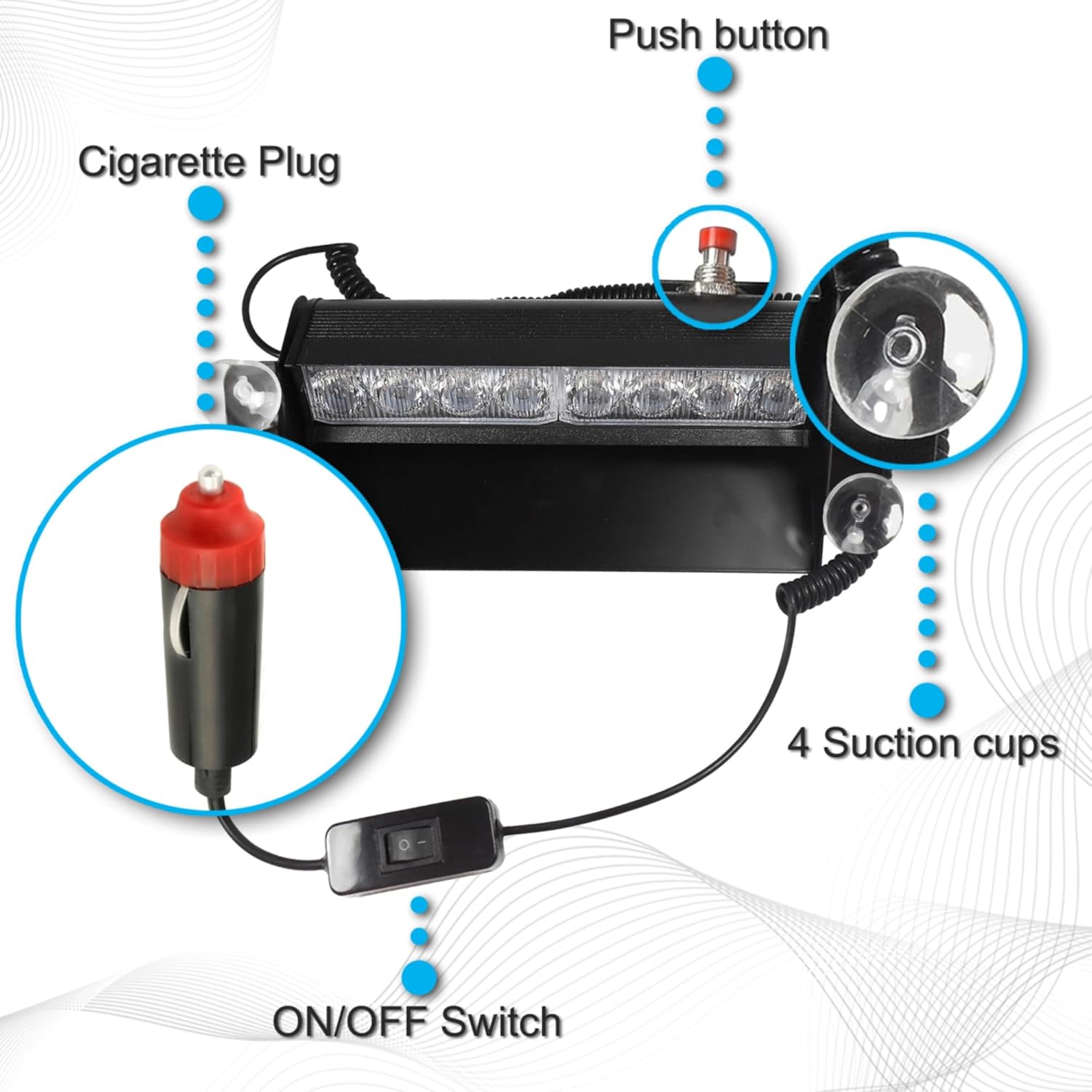 HQRP 8-LED CocheCamión Visera Tablero de Emergencia Estroboscópica Luz BlancaÁmbar Lámpara Bar