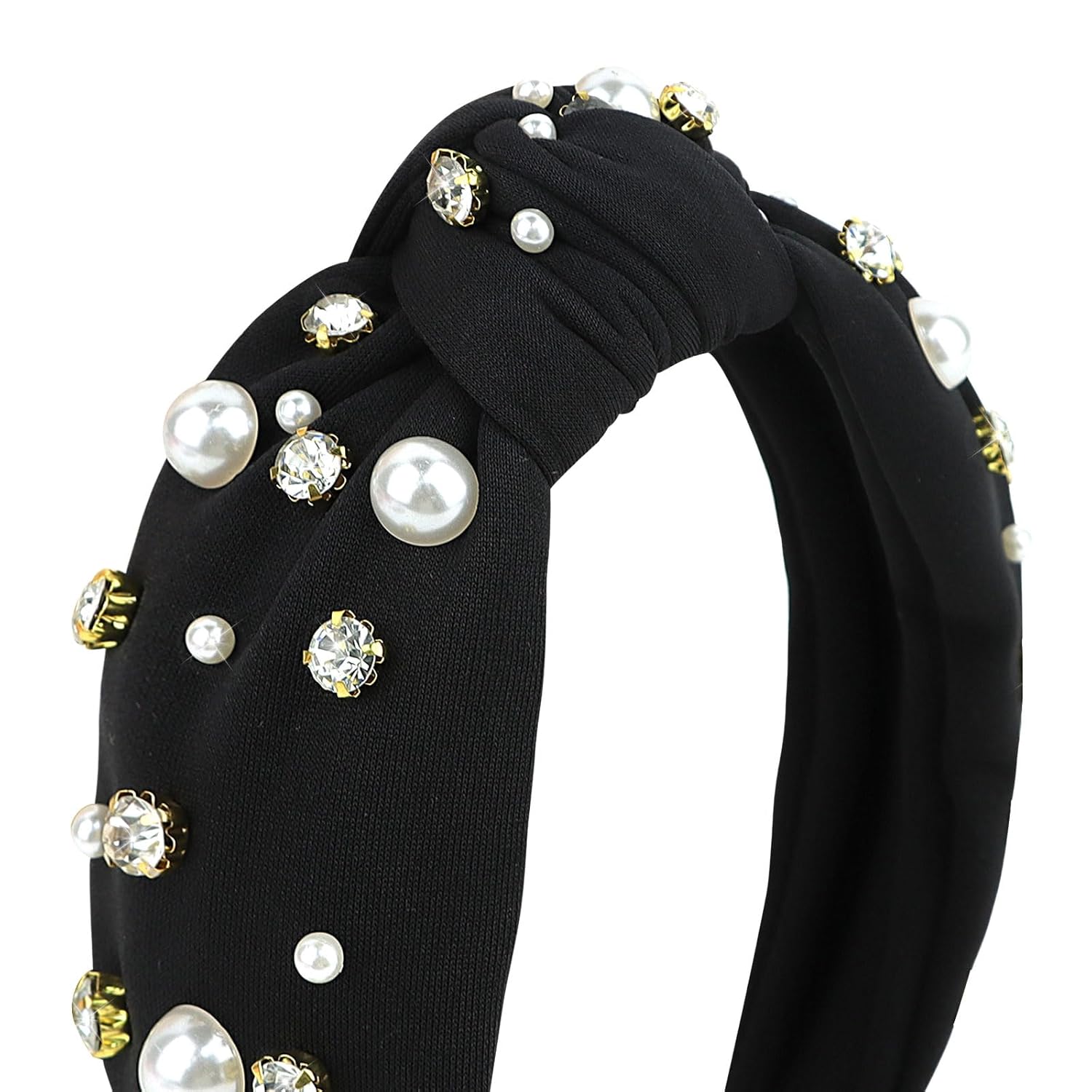 YISSION 1 diadema anudada con perlas de cristal para mujer, diadema antideslizante con diamantes de imitación, diadema ancha de perlas para mujeres,