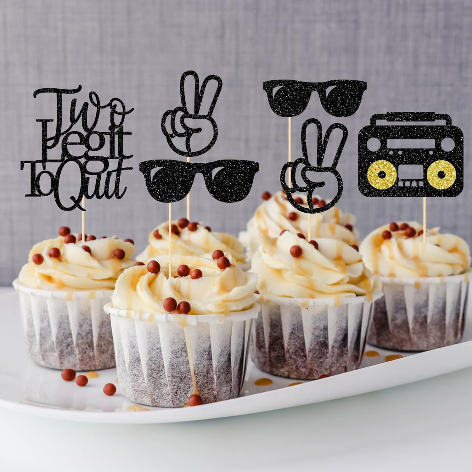 Dos decoraciones para cupcakes legit To Quit, decoración de fiesta de hip hop de los años 90, purpurina de doble cara, 12 piezas
