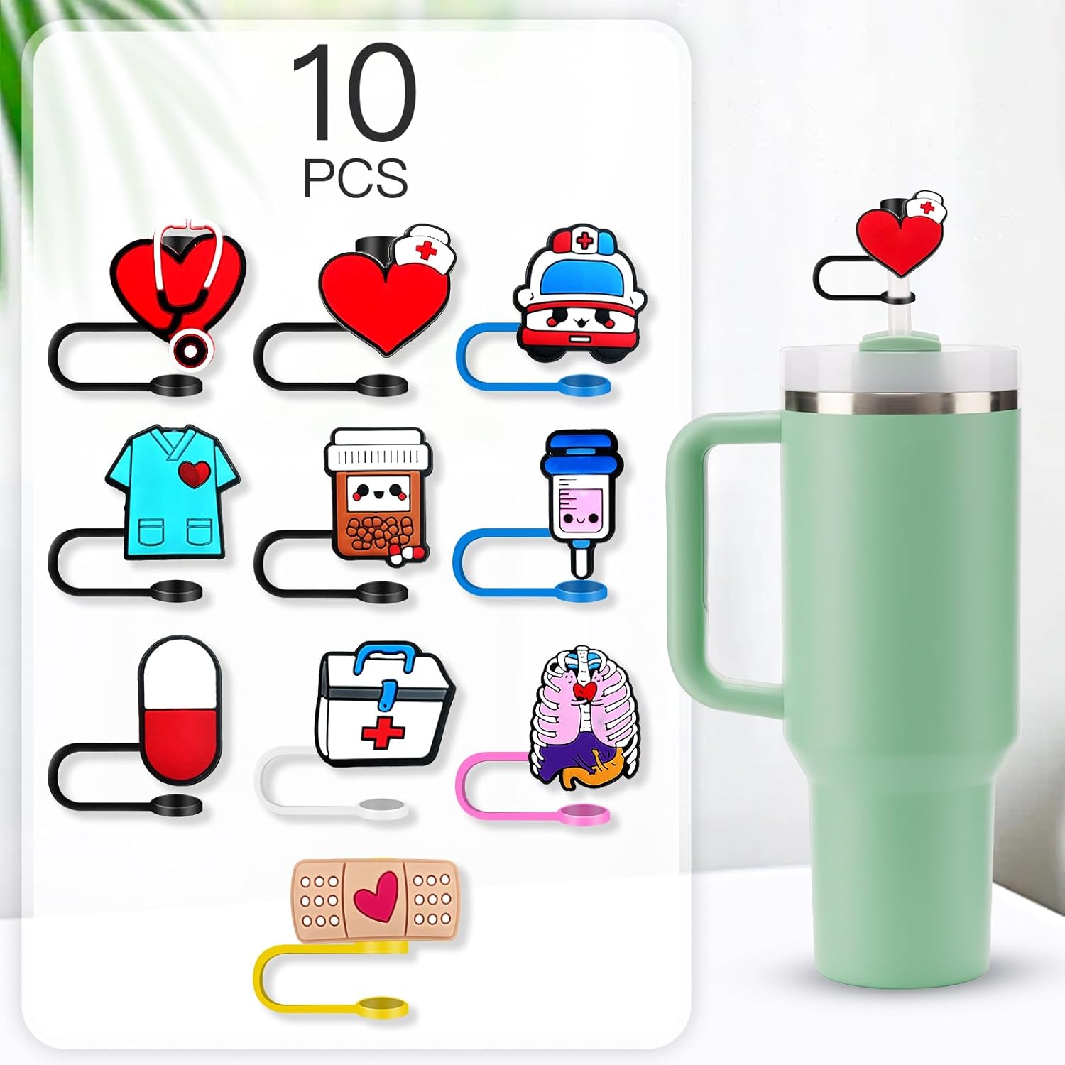 10 vasos con popote para enfermera para vaso, 2564 pulgadas (0.394 in), protector reutilizable, puntas de popote para accesorios de taza (10