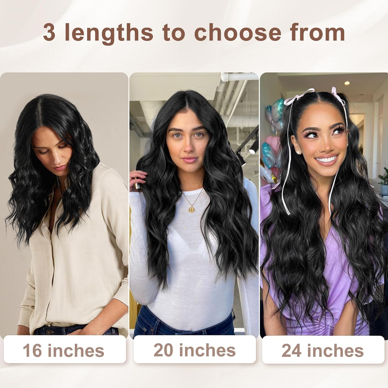 ALXNAN Extensiones de cabello con clip, extensiones de cabello largo ondulado de 20 pulgadas, color negro, 4 piezas gruesas para mujer