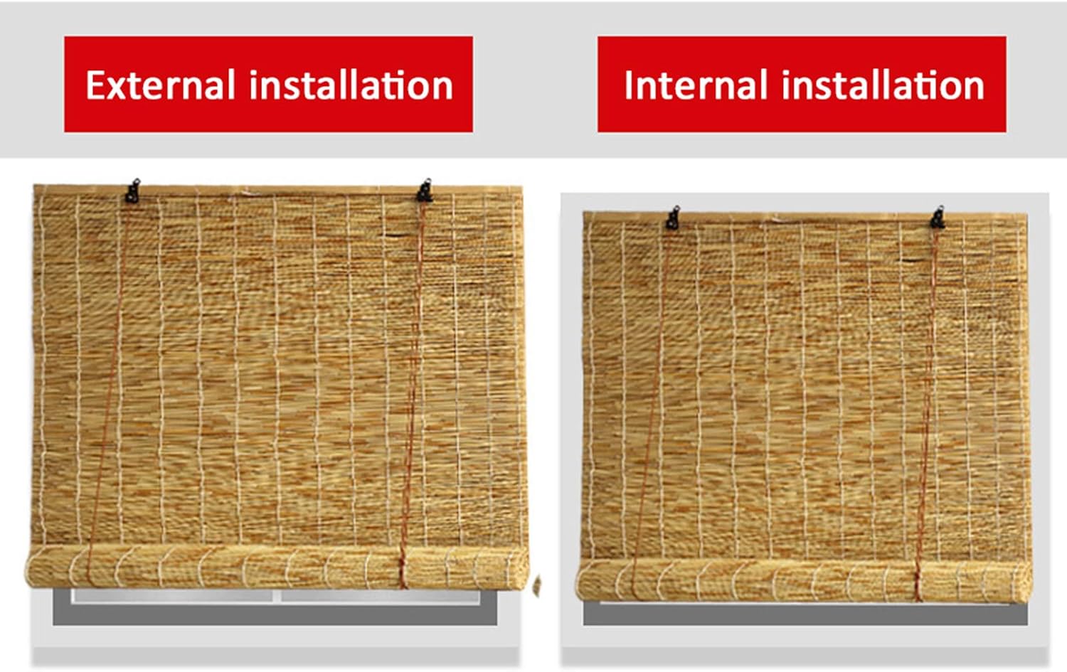 Persianas enrollables de bambú opacas de privacidad, cortinas de caña tejidas a mano naturales, para interiores y exteriores, decoración de pared de