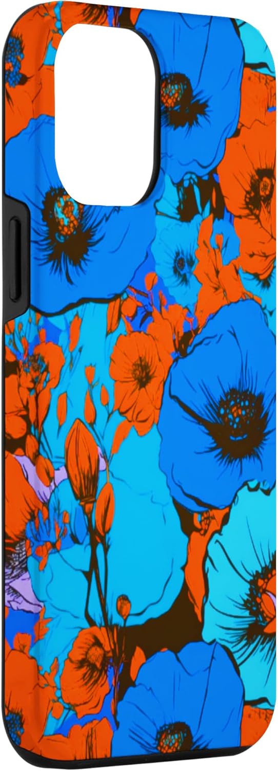 Funda para iPhone 13 Pro Max Pop Art Retro Floral Cobalto Azul Naranja Flor Diseño