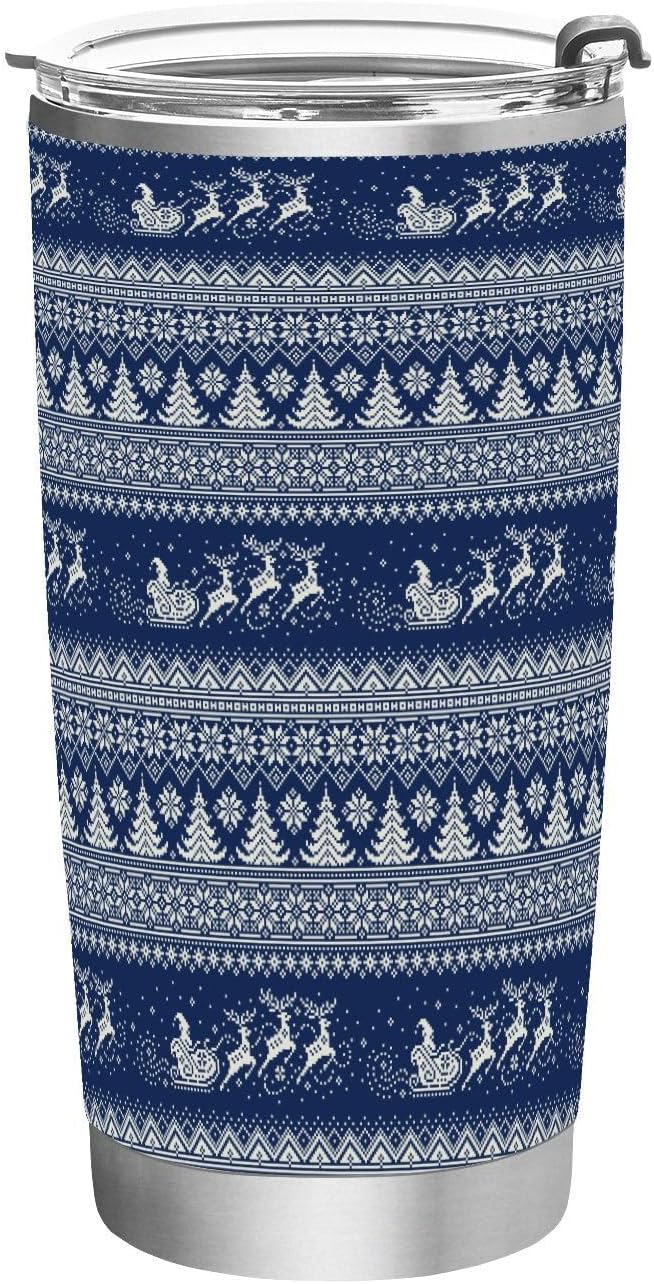 Jihqo Vaso de Navidad con diseño bohemio con tapa y pajilla, vaso aislado de acero inoxidable, taza de café de viaje de doble pared, tazas térmicas