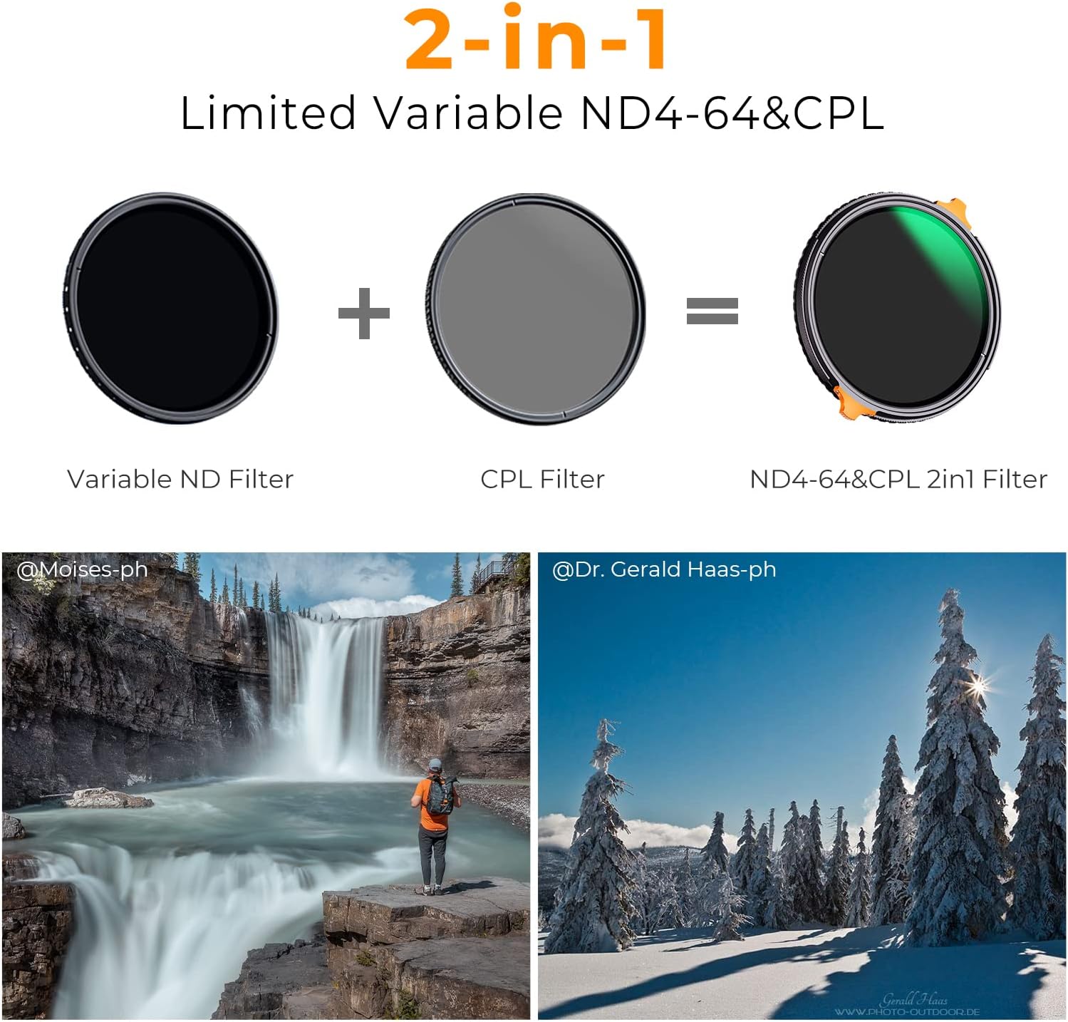 K&F Concept Filtro de lente ND variable ND4-64 de 2.638 in (2-6 paradas) y filtro de polarizadores CPL 2 en 1, 28 filtros de lente de cámara de